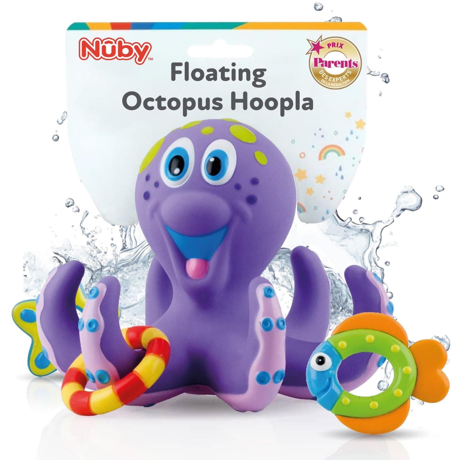 Jouet Nuby Octopus Flottant avec 3 Anneaux Hoopla - Jouet de Bain pour Garçons et Filles - 18+ Mois - Violet (Pack de 1) Octopus Flottant avec Anneaux - Image 2
