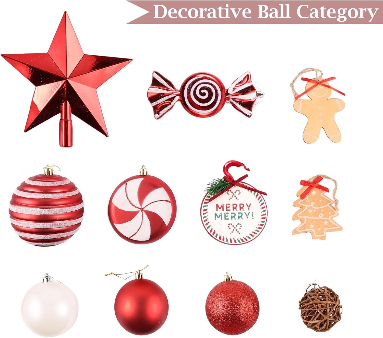 WBHome Decorated Artificial Christmas Tree Ornaments, Candy Cane Christmas Decorations, Ornaments Set (Tree is not Included) Candy Ornaments Set - Image 5