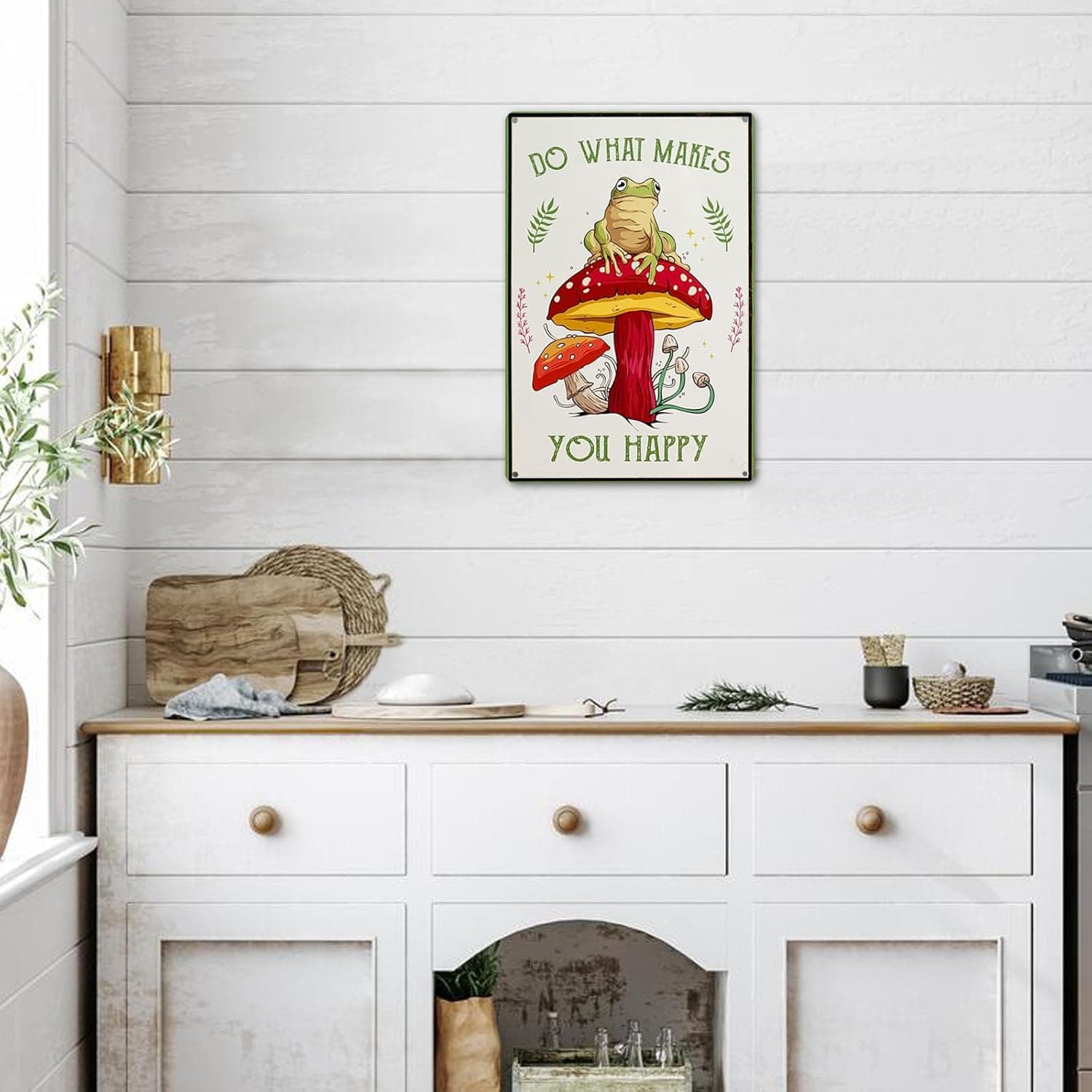 Funny Frog Mushroom Decor Metal Sign: Cute Cottagecore & Forest Decor for Bathroom, Kitchen, Bedroom, and Home, 12 x 8 Inch (247) Beige - Image 7