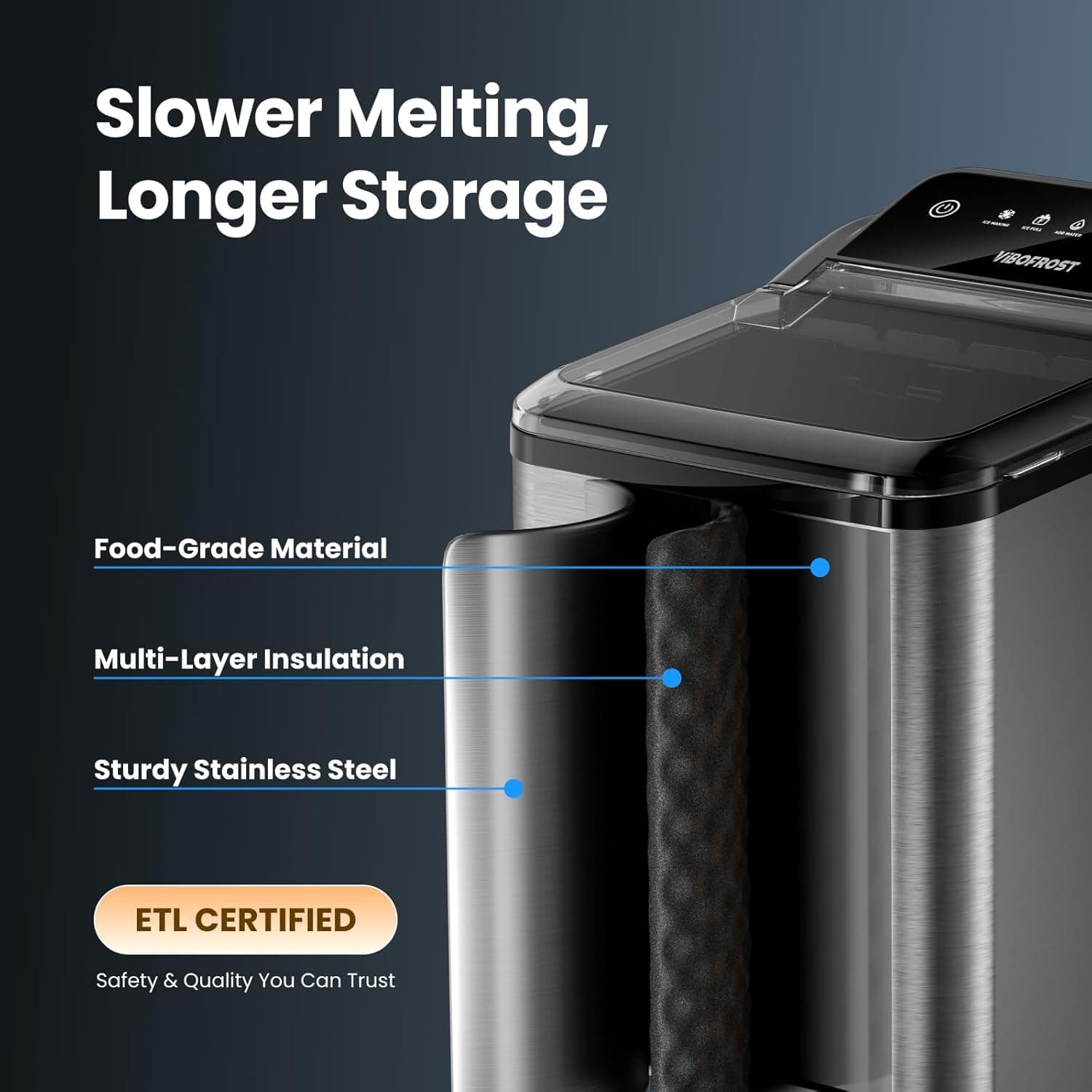 Nugget Ice Maker Countertop, 35lbs/24H Sonic & Chewable Pellet Ice, Quiet Operation, Self-Cleaning Anti-Scale System, Portable Crushed Ice Machine, Premium Stainless Steel, Ice Scoop Black - Image 9