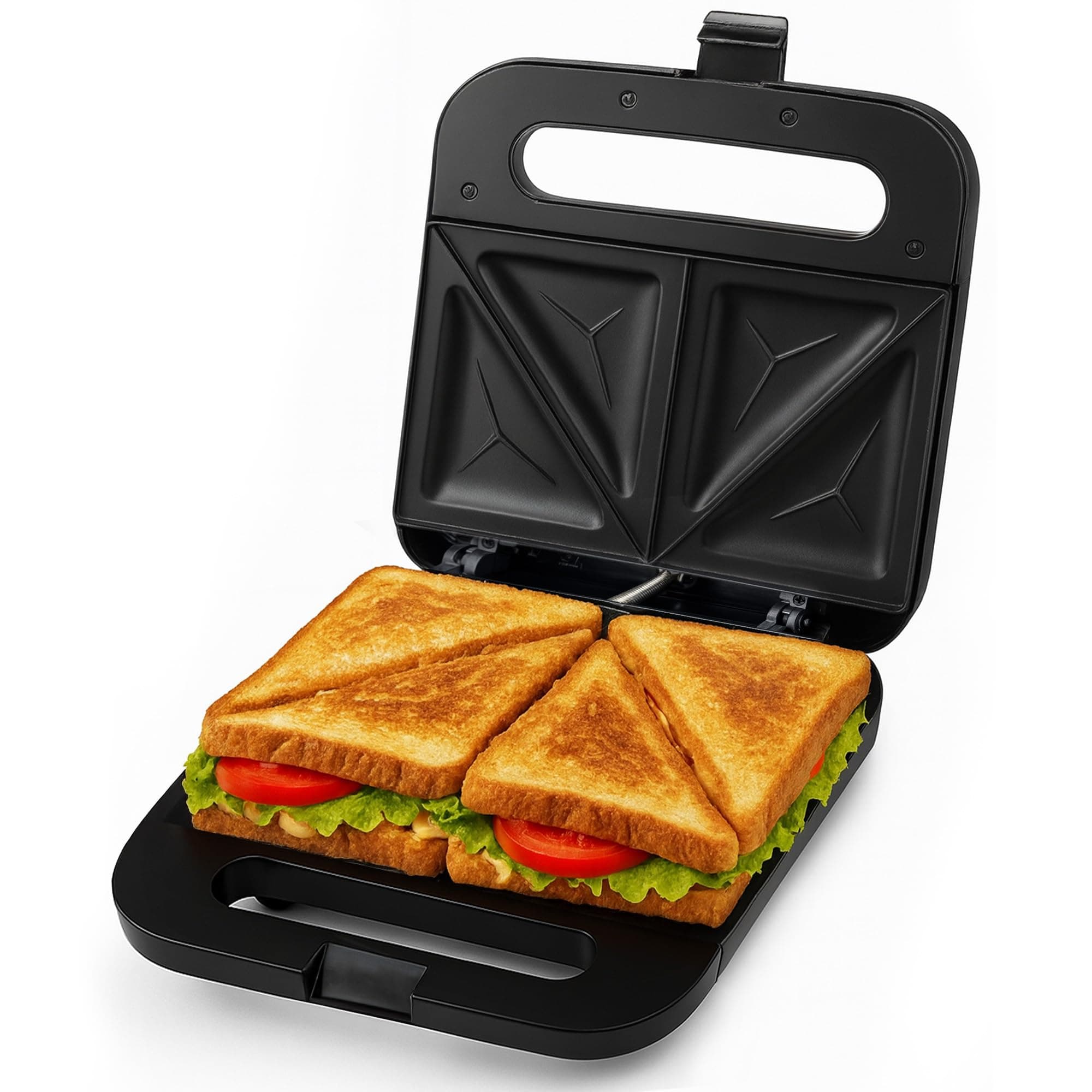 OVENTE Electric Sandwich Maker with Non-Stick Plates, Indicator Lights, Cool Touch Handle, Easy to Clean and Store, Perfect for Cooking Breakfast, Grilled Cheese, Tuna Melts and Snacks, Black GPS401B