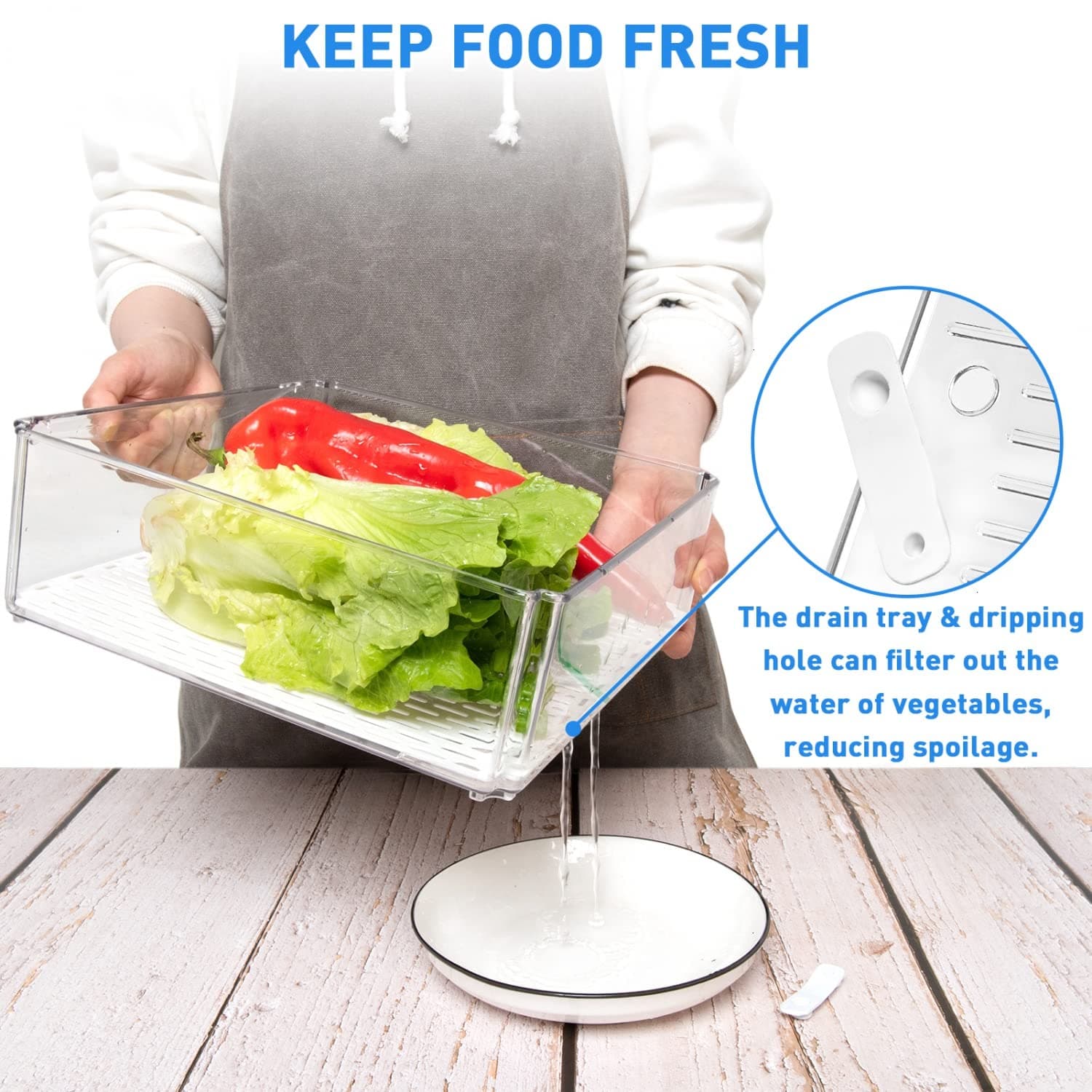 Pomeat 10 Paquete Organizador de Refrigerador, Contenedores Apilables con Tapa, Contenedores de Almacenamiento de Frutas y Verduras Sin BPA para el Refrigerador, Transparentes para Comida y Bebidas - Image 5