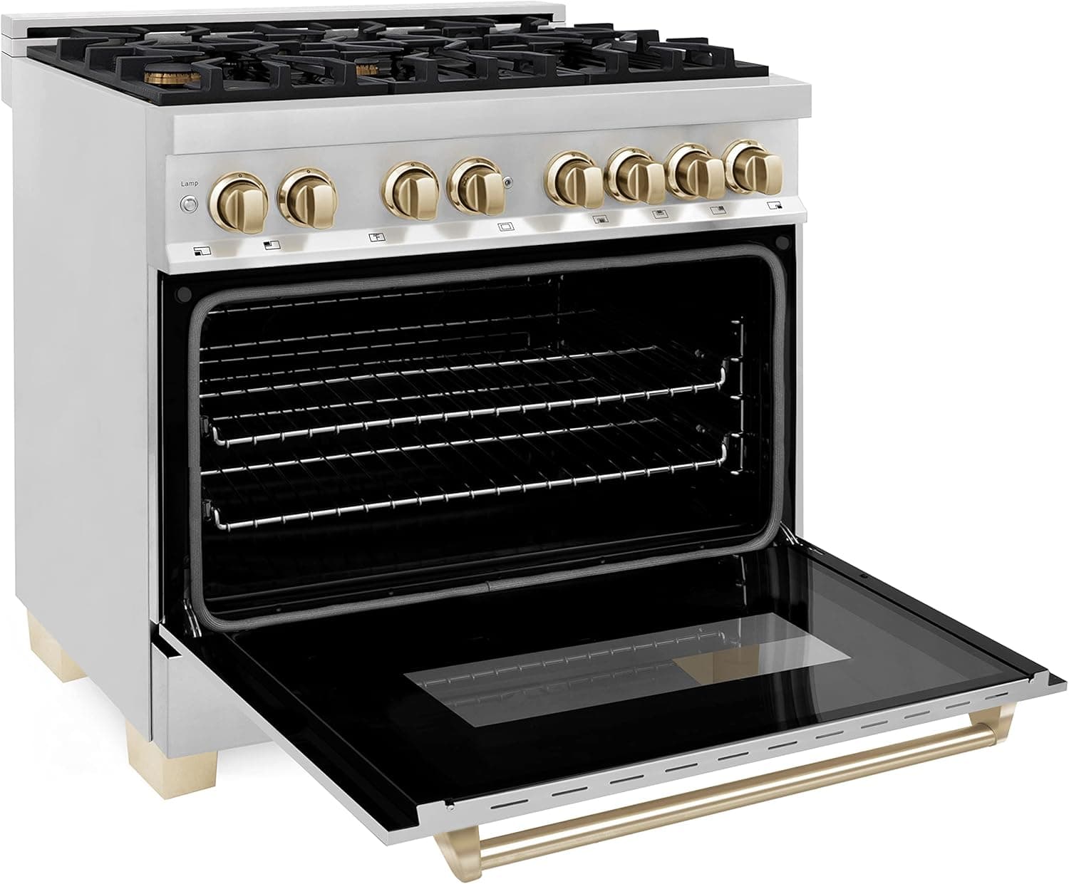 ZLINE Autograph Edition 36 in. 4.6 cu. ft. Legacy Dual Fuel Range with 6 Burner Gas Cooktop and Electric Convection Oven in Stainless Steel and Polished Gold Accents (RAZ-36-G) - Image 4
