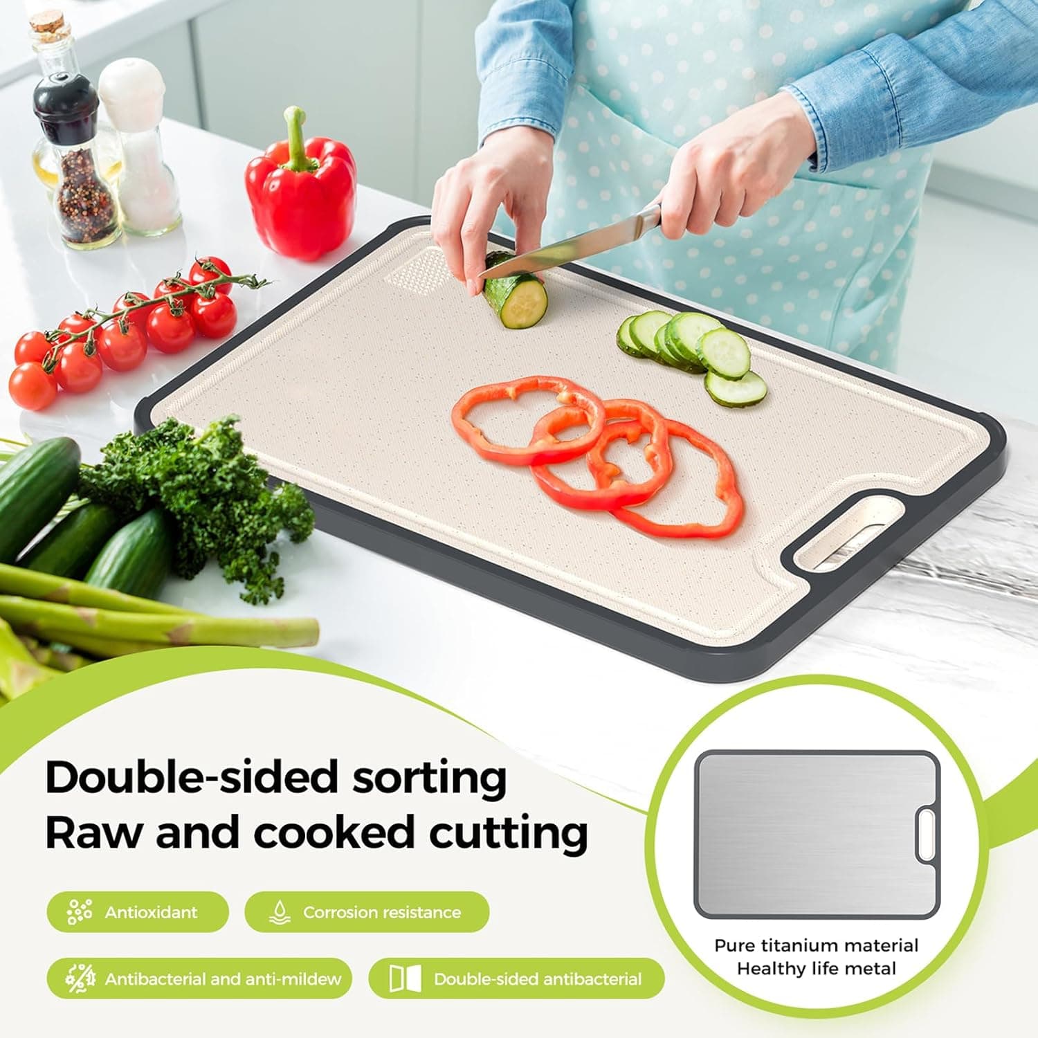Titanium Cutting Board for Kitchen, Cutting Board Double Sided Food Grade, Pure Titanium/PP, Easy to Clean Large Size 16”×11” Silver Set of 1 (16" x 11") - Image 2