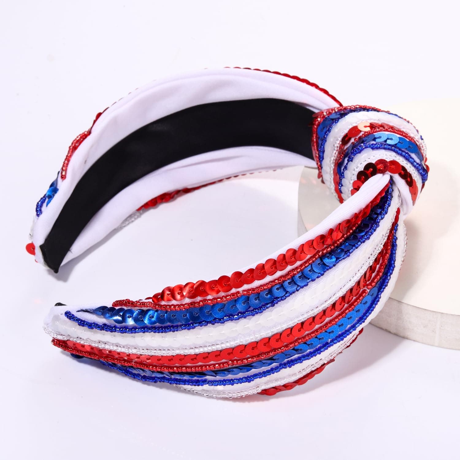 4 th of July Headband for Women Girls Fourth of July Knotted Headband Red White and Blue Sequin Beaded Patriotic Hairband American Flag USA Independence Day Head Band Hair Accessories Gifts red white blue - Image 8