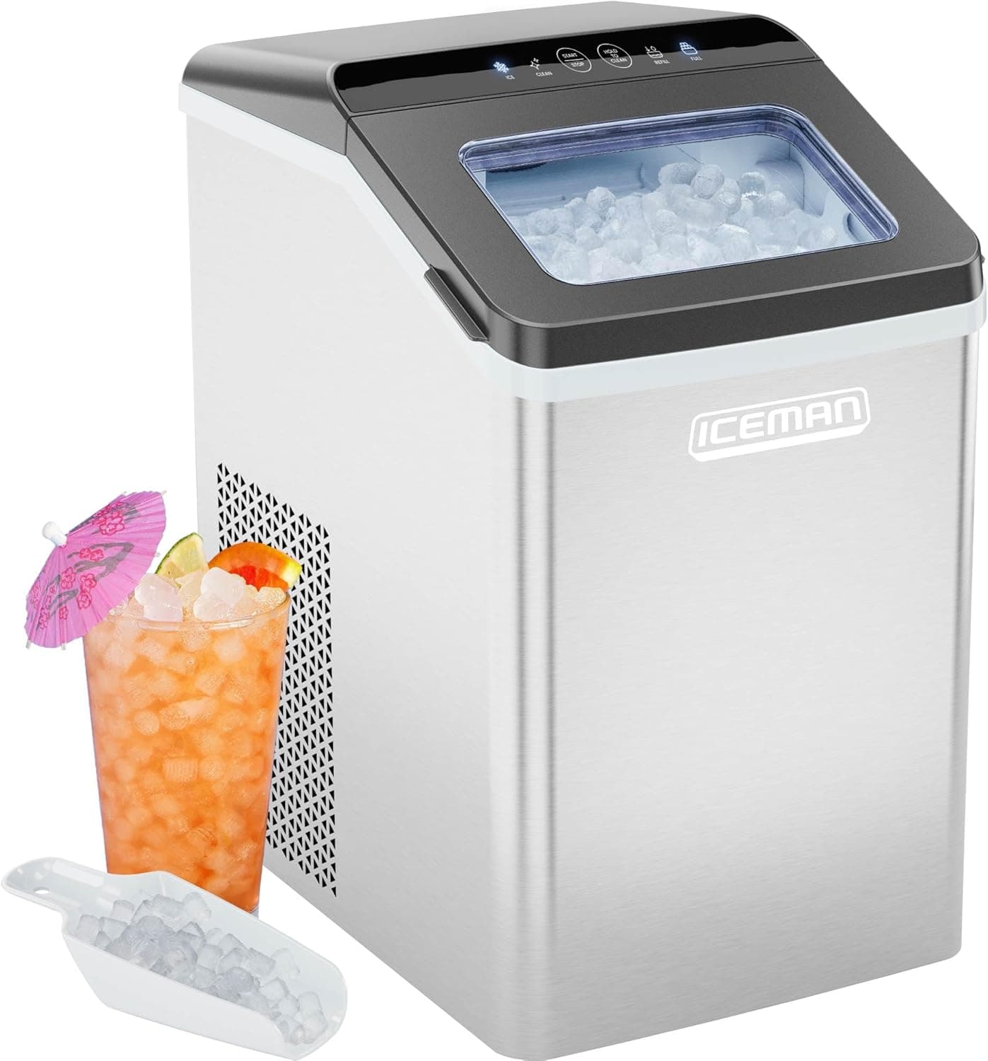 Iceman Pebble Ice Machine, Countertop Nugget Ice Maker Produces Chewable Pellet Ice in 20 Minutes, Makes 33lbs/Day, with One-Touch Cleaning Function and Ice Scoop/Basket Included – Stainless Steel Nugget/Pebble Ice Maker - Image 2