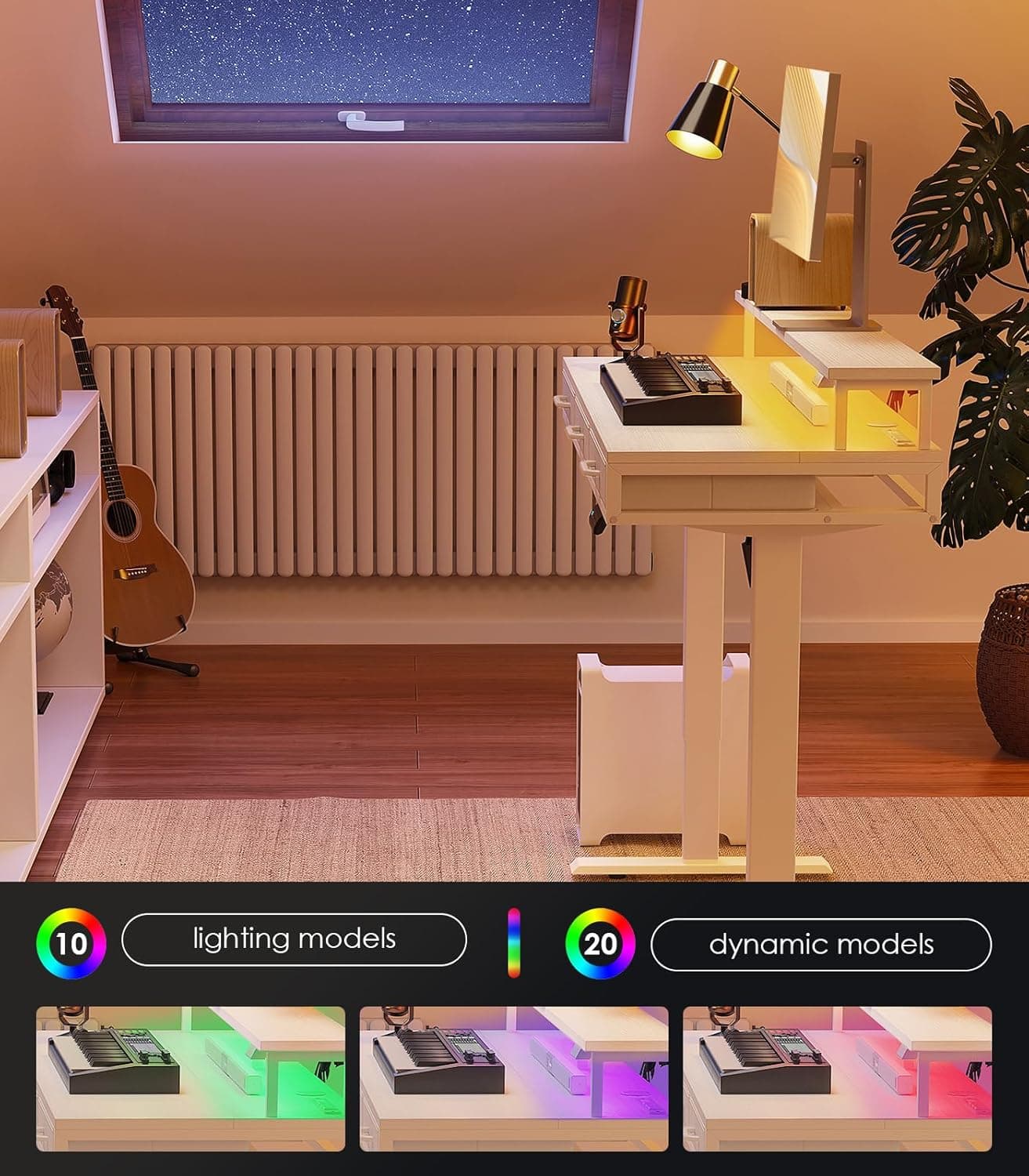 OffiGo Electric Standing Desk with Drawers, 55 Inch Height Adjustable Desk with Power Outlets & LED Lights, Sit Stand Table with Monitor Stand for Home, Office, Workstation, White White 55 Inch - Image 8