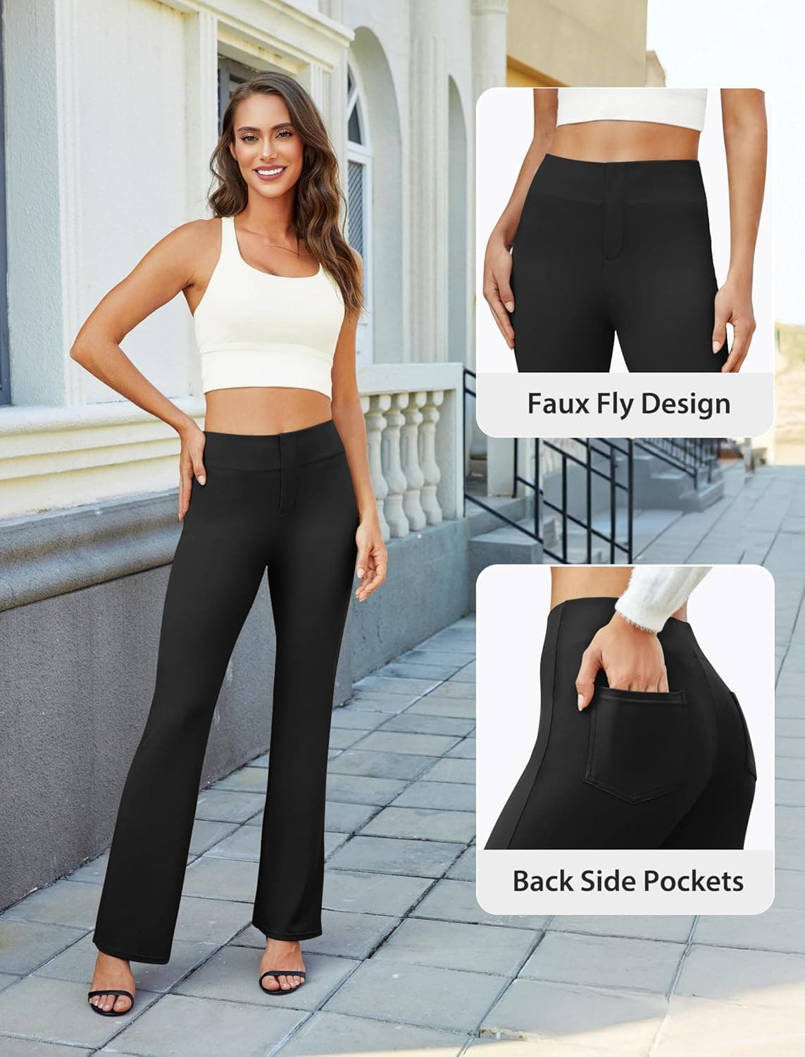 Womens Bootcut Dress Pants Business Casual Work Pants with Pockets High Waist Stretchy Trousers Pull On Office Slacks Black X-Large - Image 5