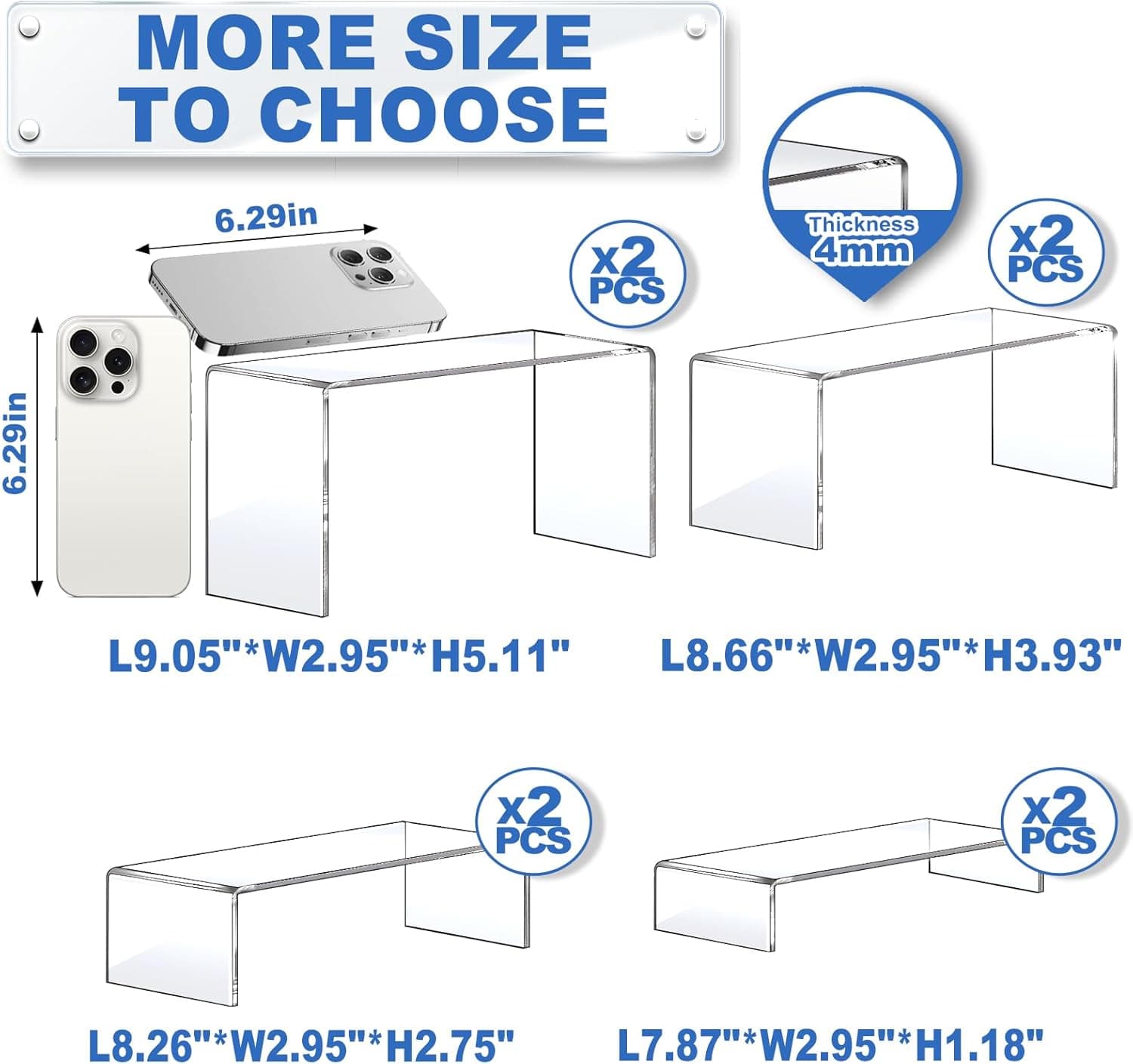 Aheroi Large Acrylic Risers, 8 Pcs 2 Set(7”L~8”L~9”L) Acrylic Display Set Rectangular Stands Shelf Clear Display Risers for Decor, Cake Shelves Retail Shoe Showcase 8Pcs-Clear - Image 3