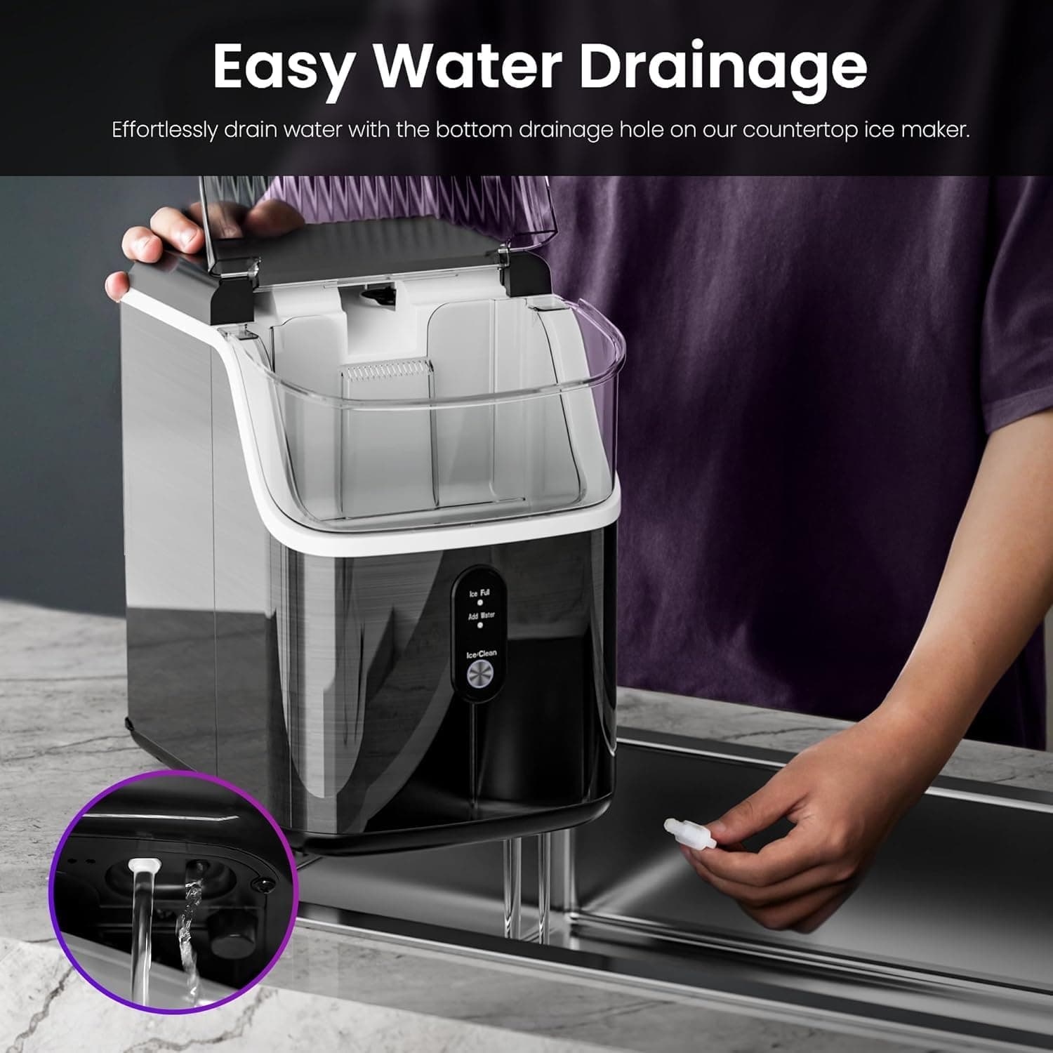 Nugget Ice Maker Countertop, 35Lbs/Day Portable Table Top Machine with Chewable & Crushed Ice, Self-Cleaning, One-Touch Opera - Image 7