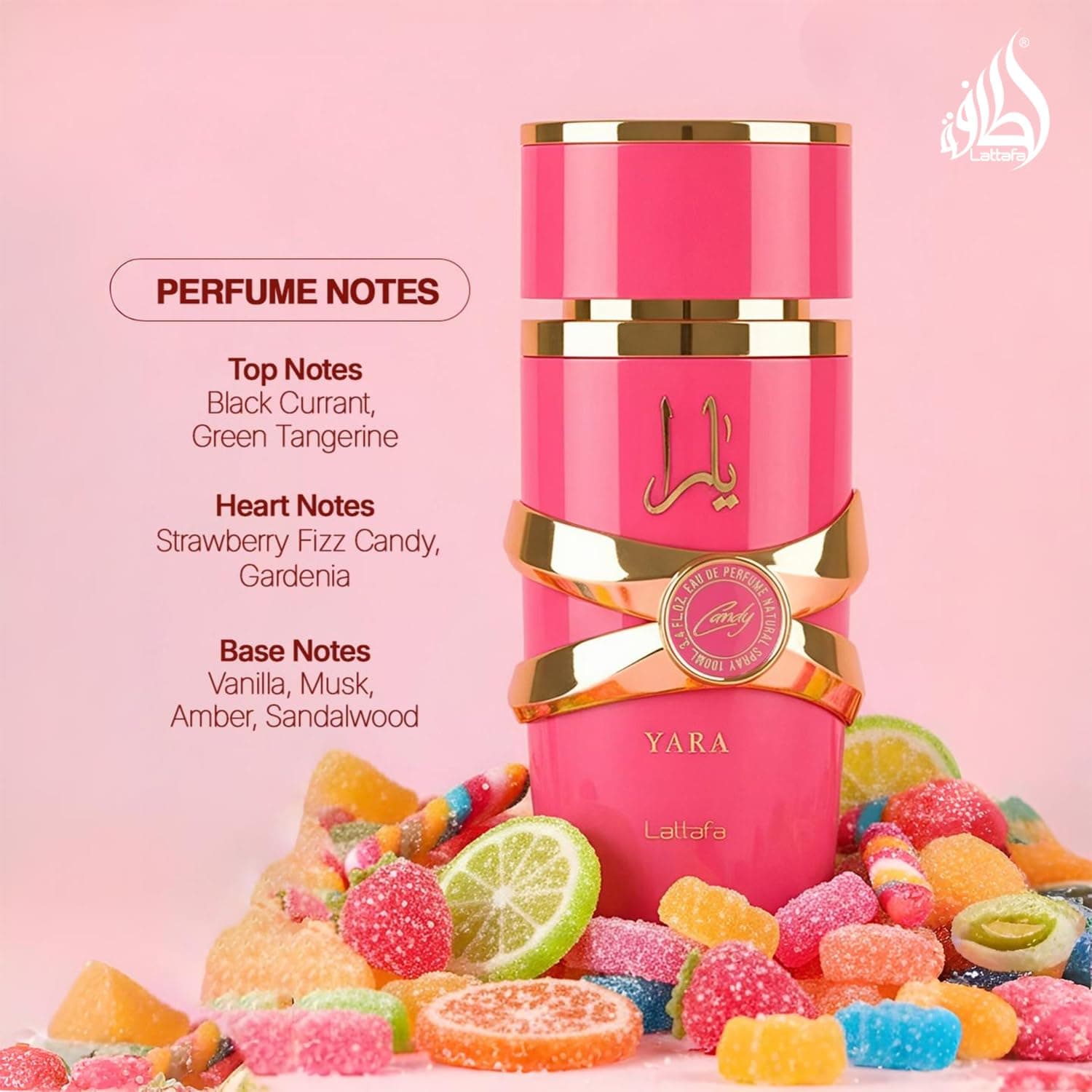 Lattafa Yara Candy - Vanilla, Fruity, Citrus, Floral - Eau de Parfum Long-Lasting Fragrance for Women, 3.40 Ounce / 100 ml Citrus, Musk, Fruity, Vanilla, Amber Wood 3.4 Fl Oz (Pack of 1) - Image 4