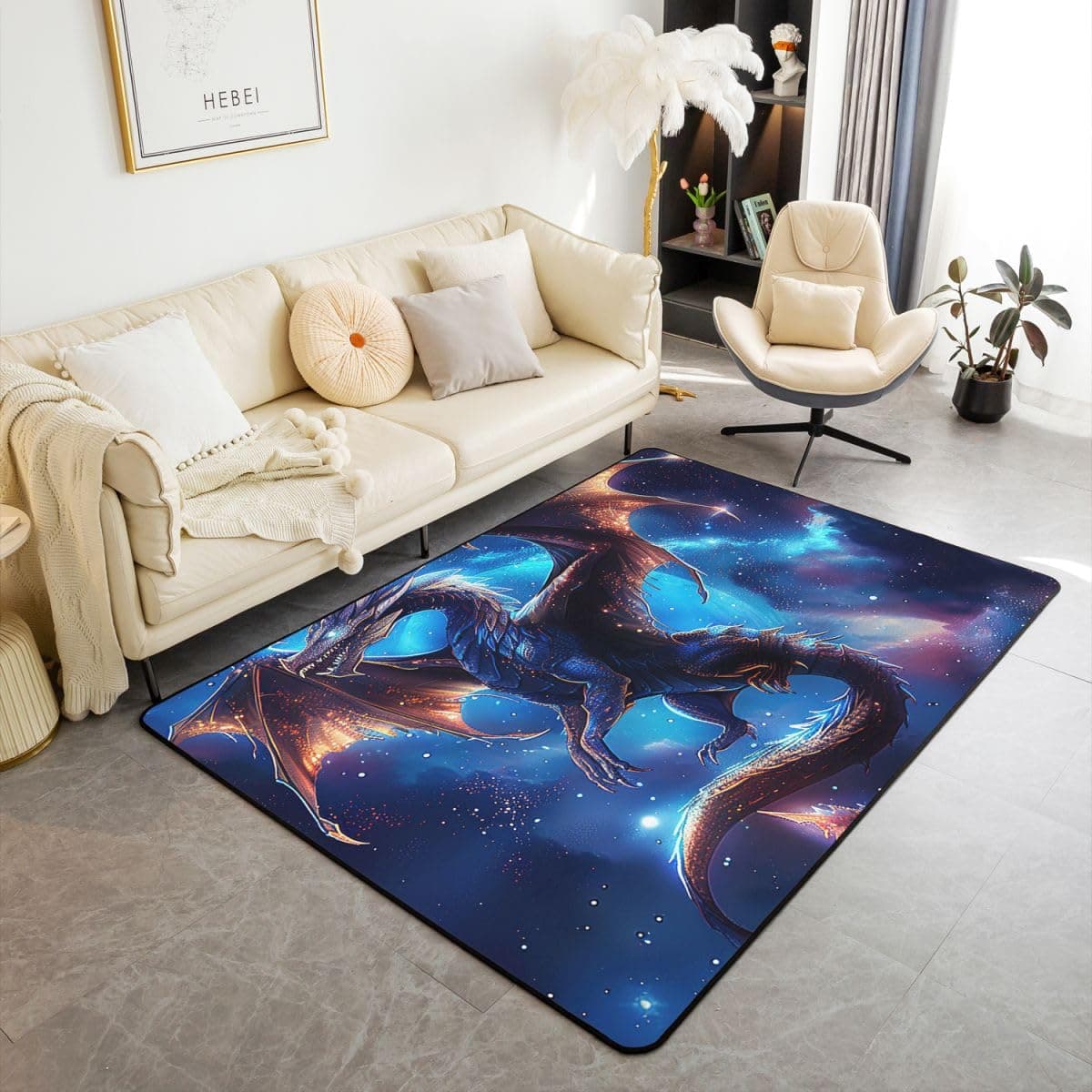 Erosebridal Blue Lightning Dragon Area Rug 3x5 Magical Animal Rug for Teens Fantasy Mysterious Wildlife Carpet Cartoon Starry Sky Nebula Washable Decorative Rug for Bedside Multi 04 3'3" x 4'11" (Rectangular)