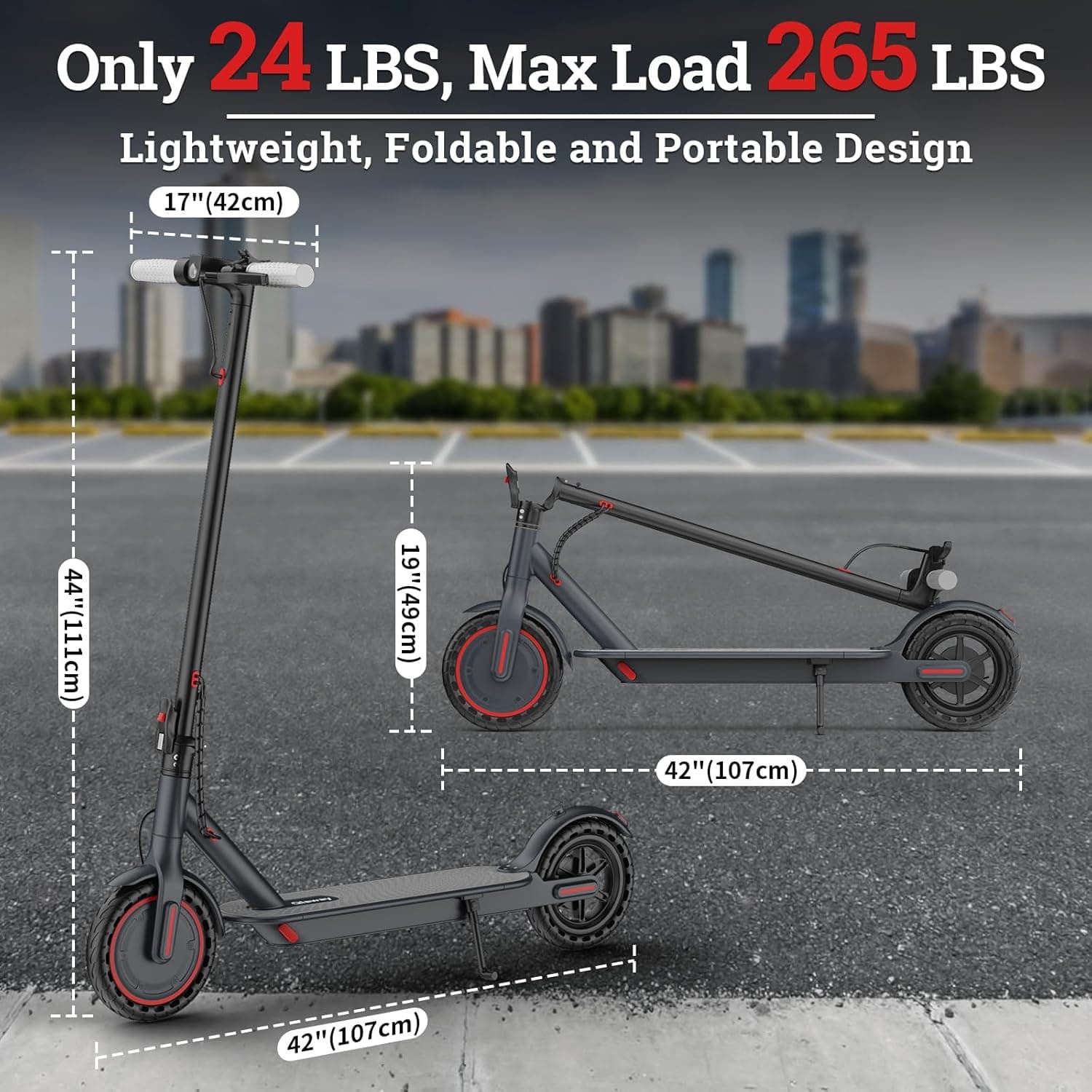 Electric Scooter for Adults, 350W/500W Motor, 16-22 Miles Range, 8.5"/10" Solid Tires, Dual Braking & Suspension, Folding Portable Commuting E-Scooter with App 8.5"-5.2Ah-350W - Image 8