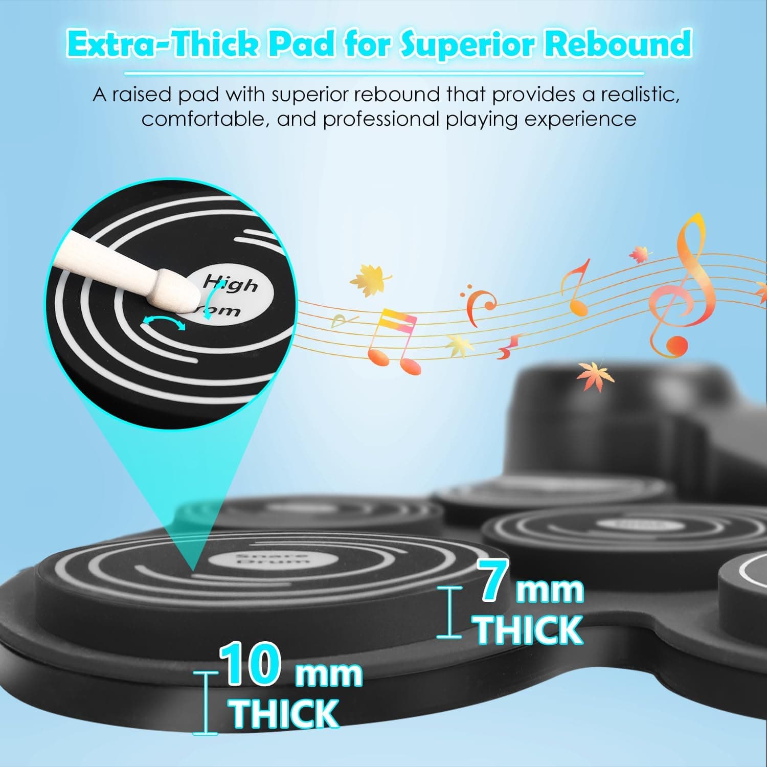 Electric Drum Set with 7-Color Dynamic LED Lights, 9-Pad Electronic Drum Set with Dual Speakers, Bluetooth MIDI, Portable Practice Drum Pad for Kids & Adult Beginners, Christmas Birthday Gift 7-Color LED Light - Image 5