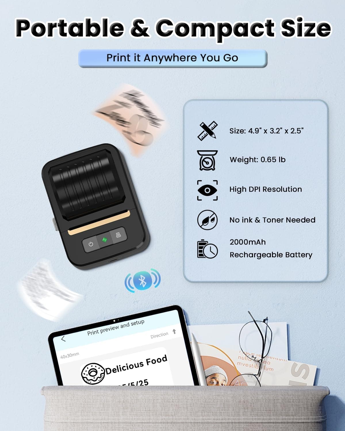 Label Makers, Label Maker Machine with Tape, Bluetooth Label Maker, Portable Thermal 2 Inch Label Printer for Small Business, Barcode, Address, Logo, Clothing, Sticker Printer for Phones & PC - Image 7