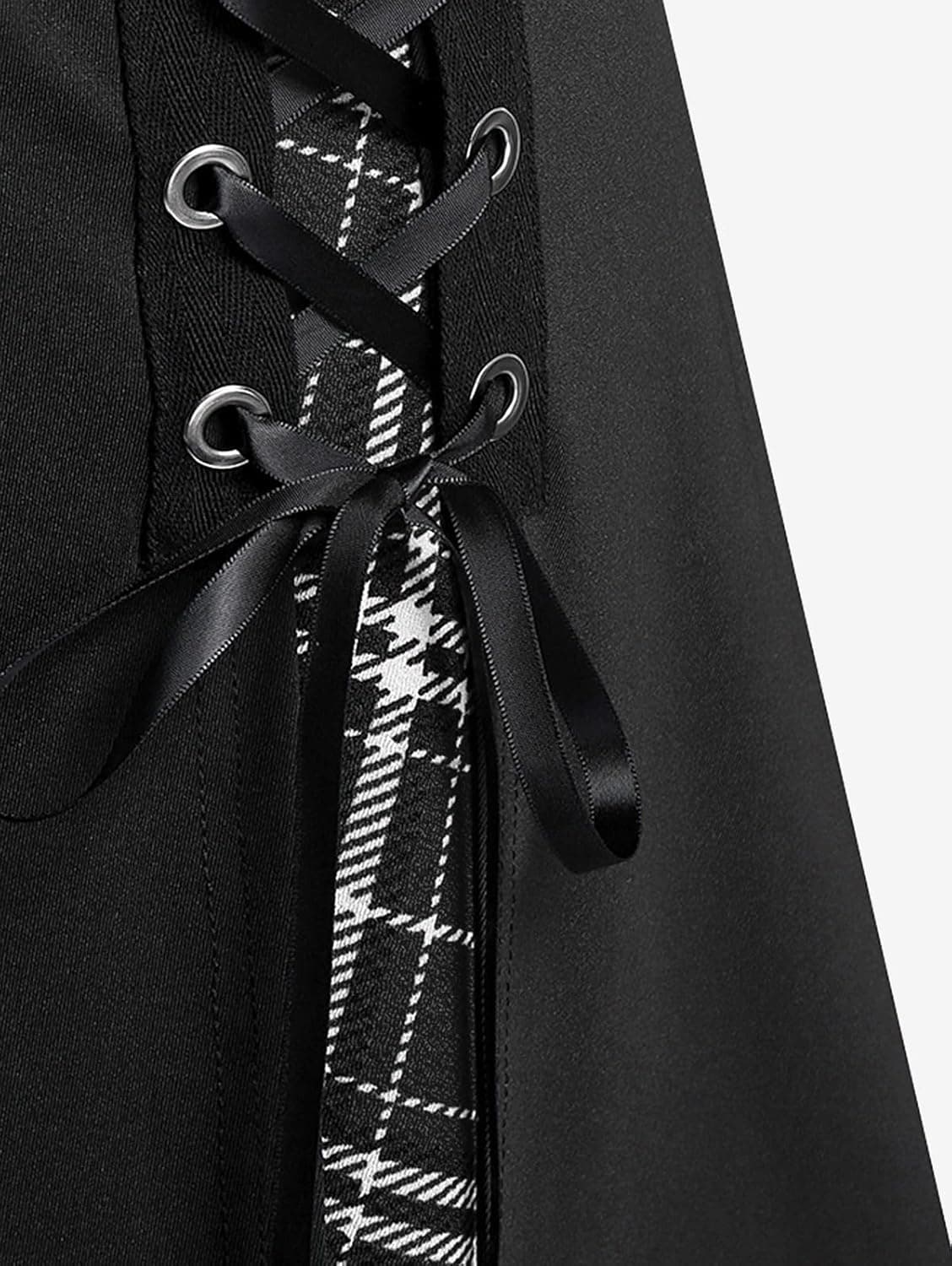 ROSE GAL Women's Plus Size Mini A-Line Gothic Skirt Casual Plain Chain Detail High Waisted Short Stitching Plaid Pleated Black 1X - Image 5