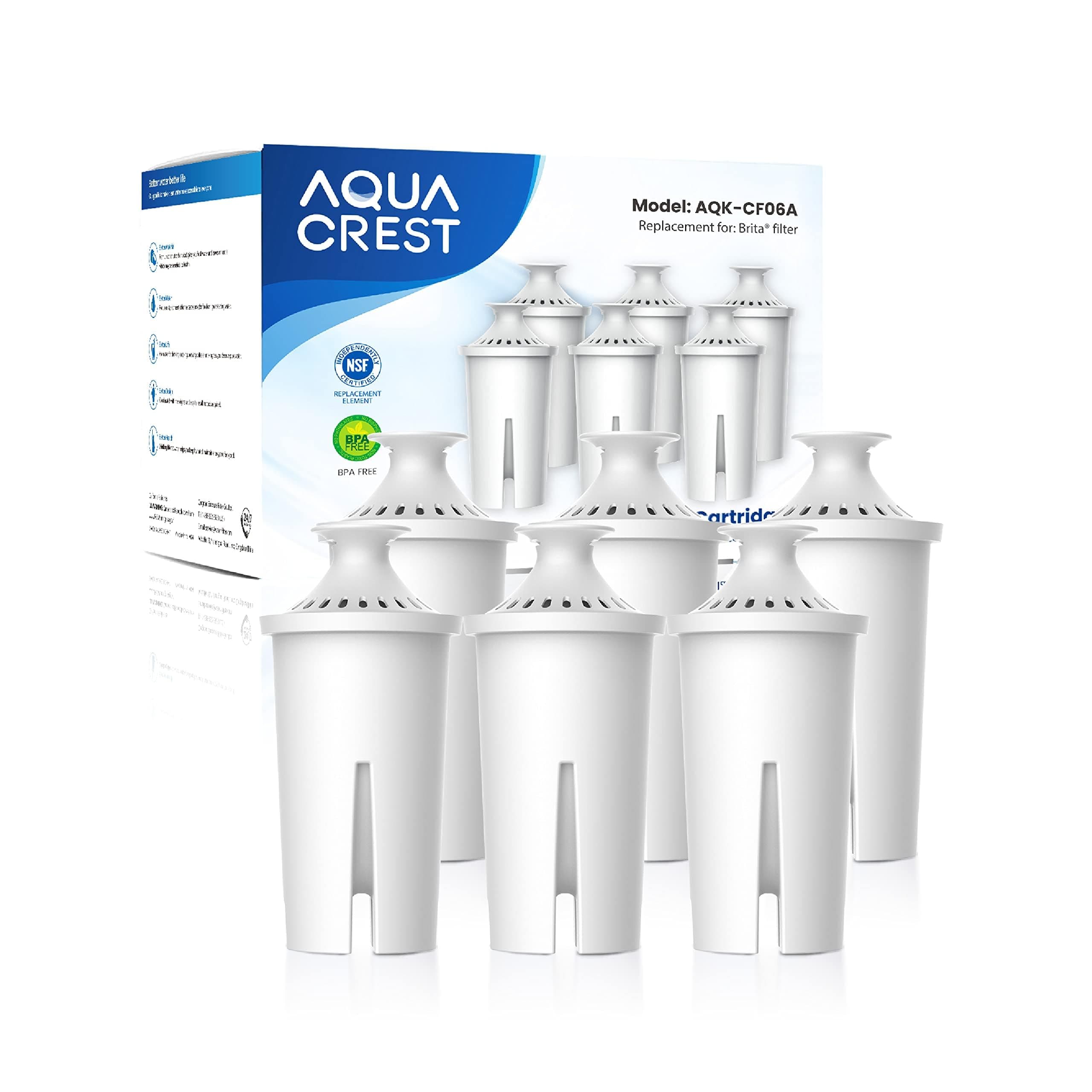 AQUA CREST Replacement for Brita® Filter, Brita® Water Pitchers and Dispensers, Classic OB03, Mavea® 107007, and More, NSF Certified Pitcher Water Filter, 1 Year Filter Supply, 6 Count Classic 6 Count