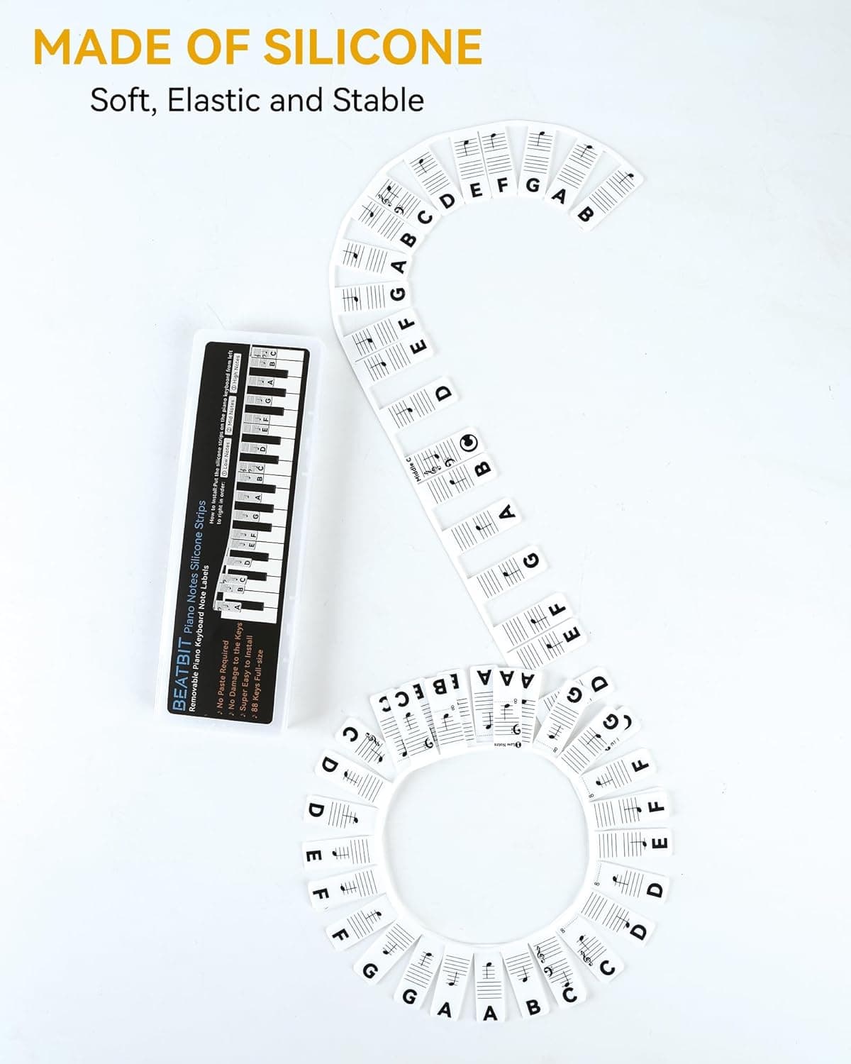 Piano Notes Guide for Beginner, Removable Piano Keyboard Note Labels for Learning, 88-Key Full Size, Made of Silicone, No Need Stickers, Reusable and Comes with Box (Classic Black） - Image 5
