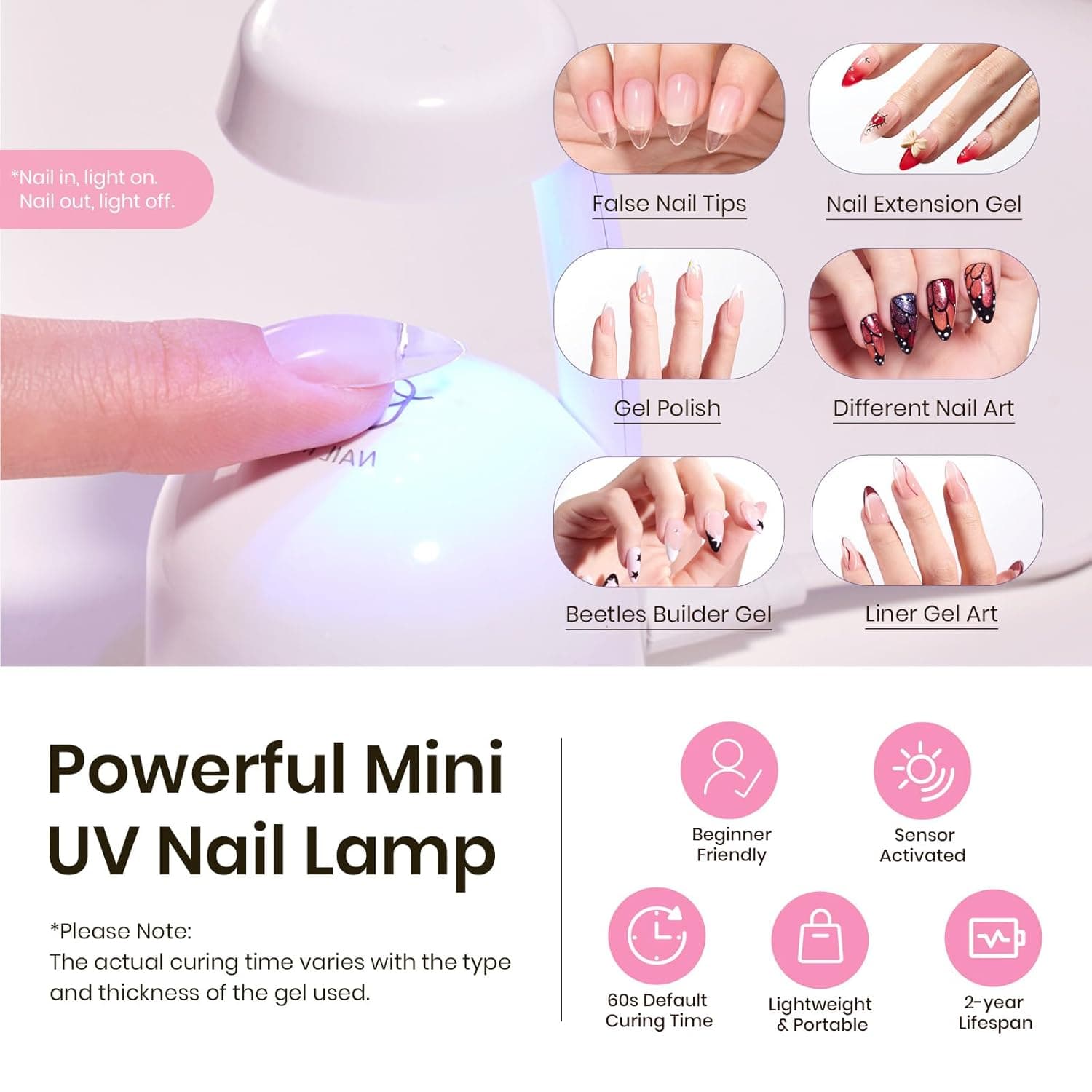 Beetles Tipex Gel Nail Kit, Medium Almond Nail Tips 224 Pcs 16 Sizes Pre-Building Pre-Etched Thick Acrylic Tips with Tipex Glue, Mini Lamp 1L-Almond Medium 224pcs (Tipex Nail Kit) - Image 6