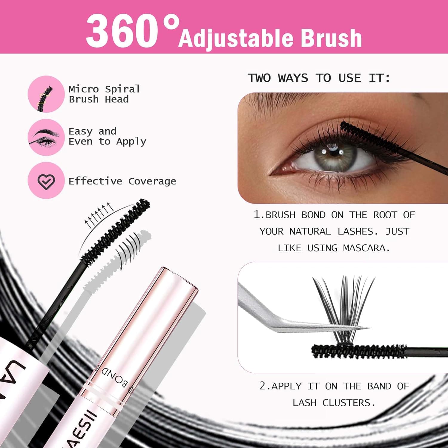 Lash Cluster Glue Lash Bond and Seal Waterproof Lash Glue for Eyelash Clusters 10ml Bond and Seal 2-in-1 Home Use Strong Hold 72H 2-IN-1 Lash Cluster Glue - Image 4