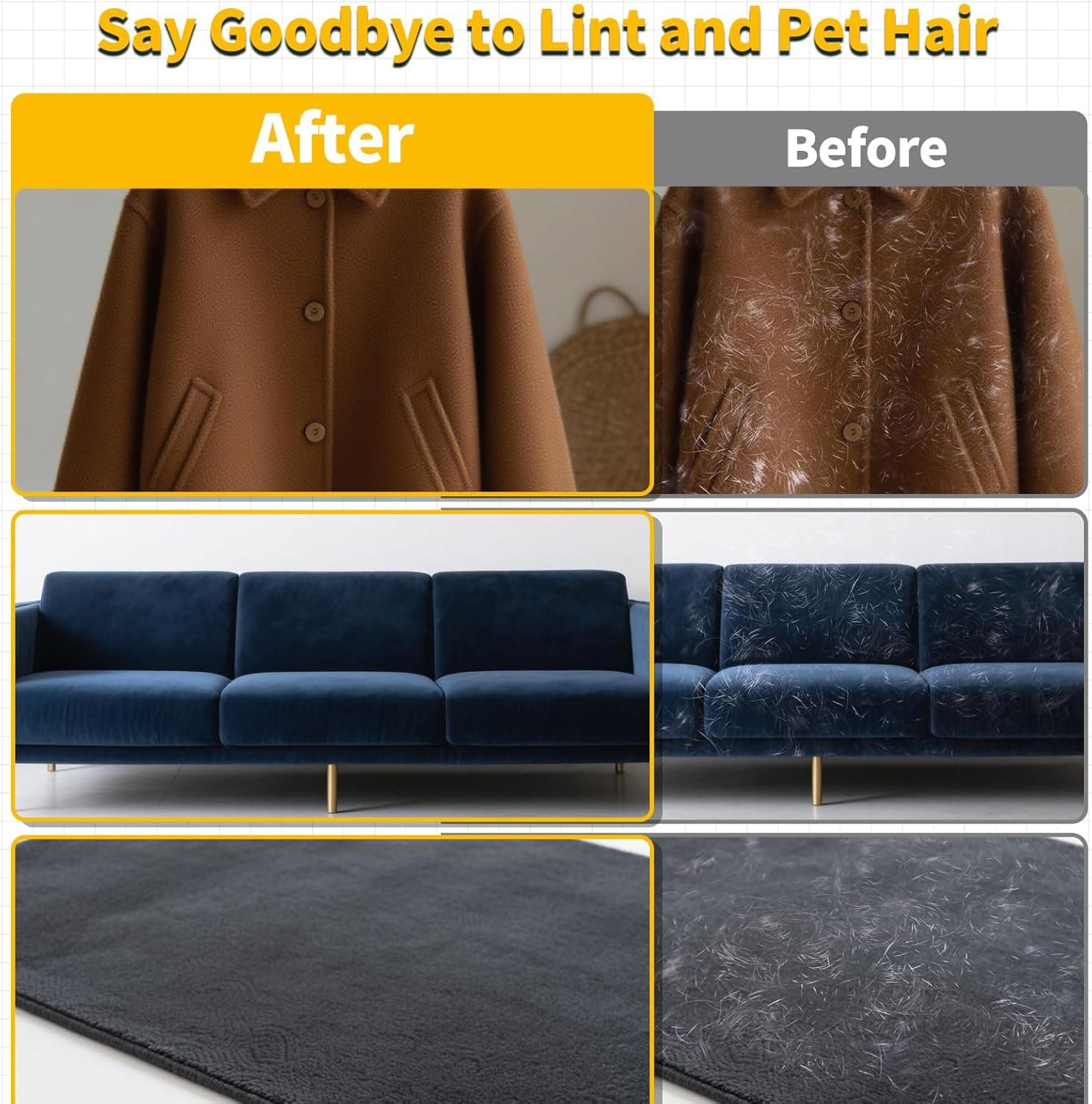 Pet Hair Removal Glove for Dogs & Cats, Newly Upgraded Reusable Electrostatic Pet Hair Glove, Magic Brush Pet Hair Remover Tool for Clothing, Couch, Carpet, Car Seat BlackYellow - Image 5