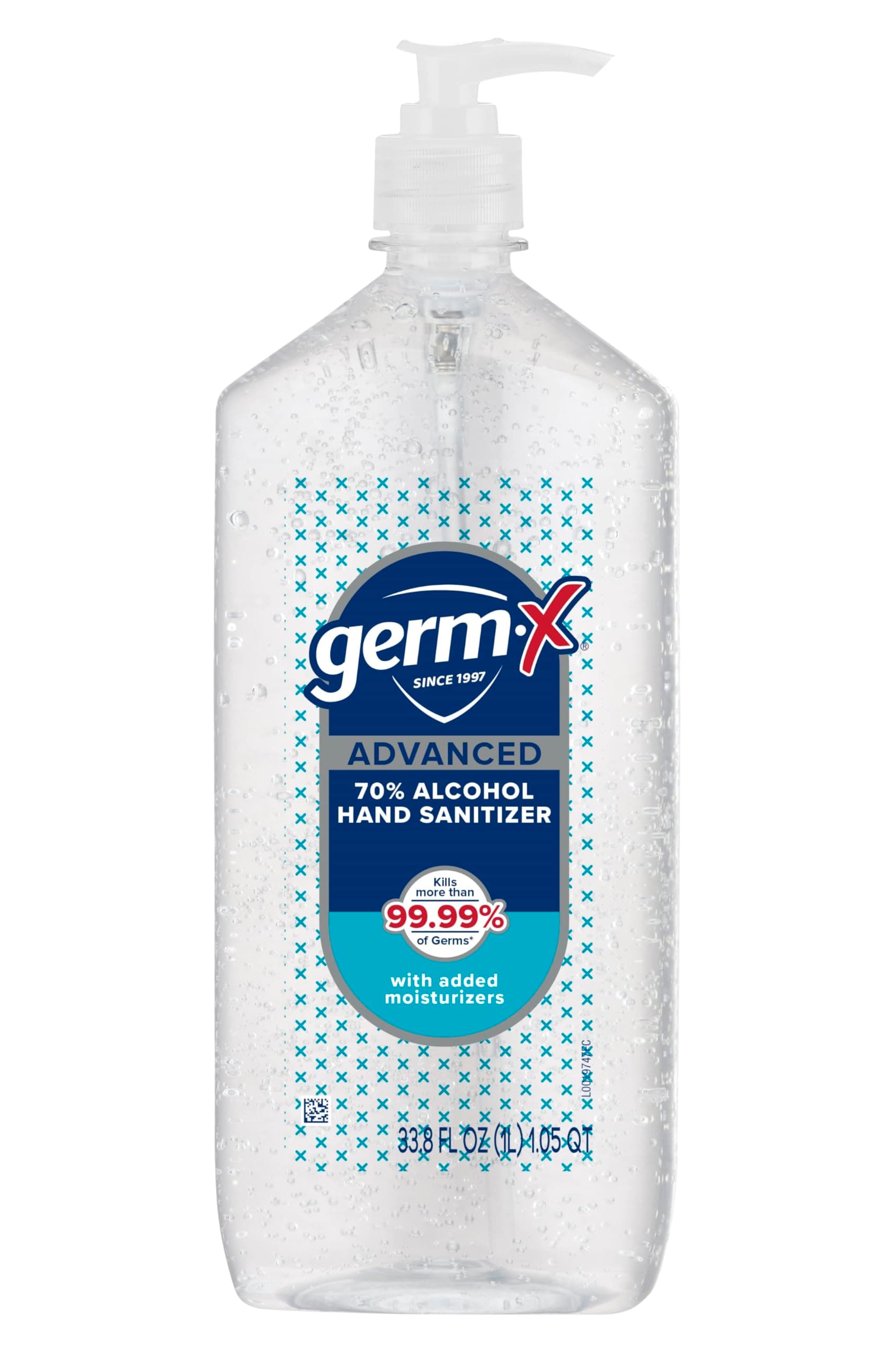 Germ-X Advanced Hand Sanitizer, 34 Fl Oz (1 Liter), Less Drying Moisturizing Clear Gel, No Rinse Formula, Large Family Size Pump Bottle Advanced - Gel 33.8 Fl Oz (Pack of 1)