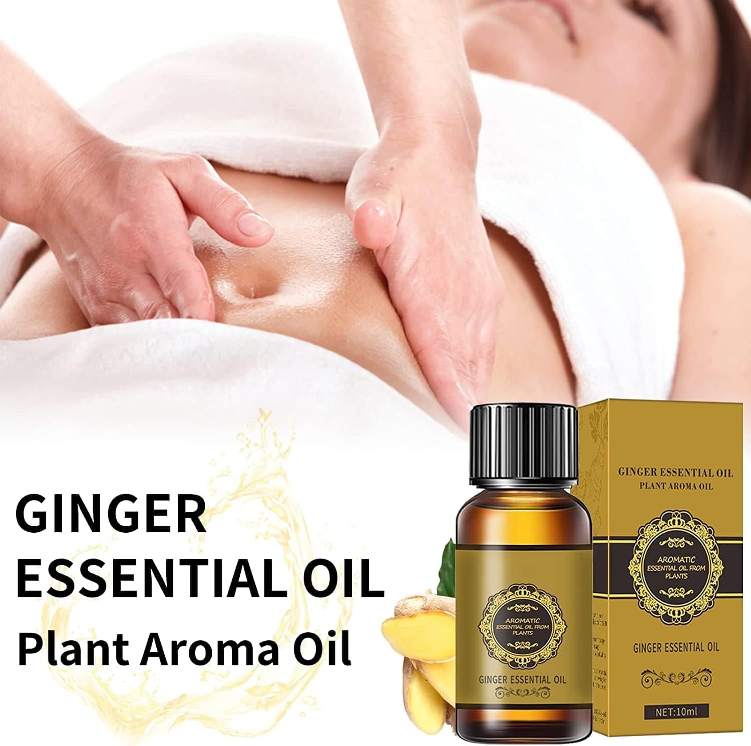10 Pack Belly Drainage Ginger Oil, Ginger Oil Lymphatic Drainage Massage Oil, Natural Lymphatic Drainage Ginger Oil,Ginger Massage Oil,Plant Aroma Oil, Natural Ginger Essential Oil - Image 5