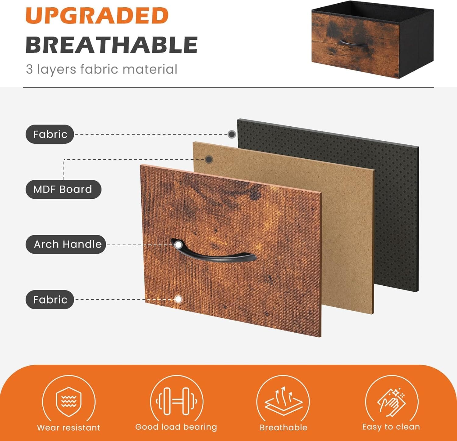 Sweetcrispy 4 Drawer Dresser, Fabric Storage Tower Organizer with Sturdy Steel Frame and Wood Top, Easy Pull Handles, for Bedroom, Closet, Entryway, Hallway, Brown Brown 17.7"D x 11.8"W x 37"H (4 Drawers) - Image 7