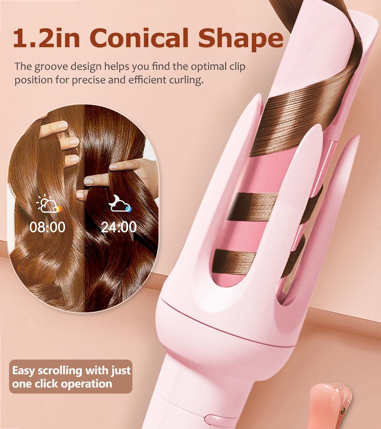 Auto Hair Curler, Automatic Curling Iron with 4 Temperature & 3 Timer, Automatic Shut-Off, Anti-Scald, Anti-Tangle Rotating Curling Wand for Hair Styling, Pink Classic Pink - Image 3