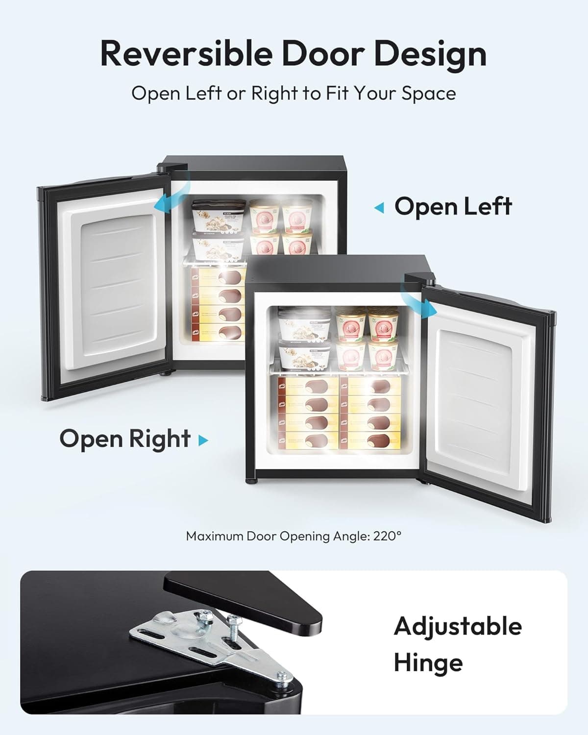 EUHOMY 1.1 Cubic Feet Mini Freezer, Countertop, Single Door Compact Upright Freezer with Reversible Door, Removable Shelves, Small freezer for Home/Dorms/Apartment/Office, New Black Black 1.1 CU.FT - Image 7