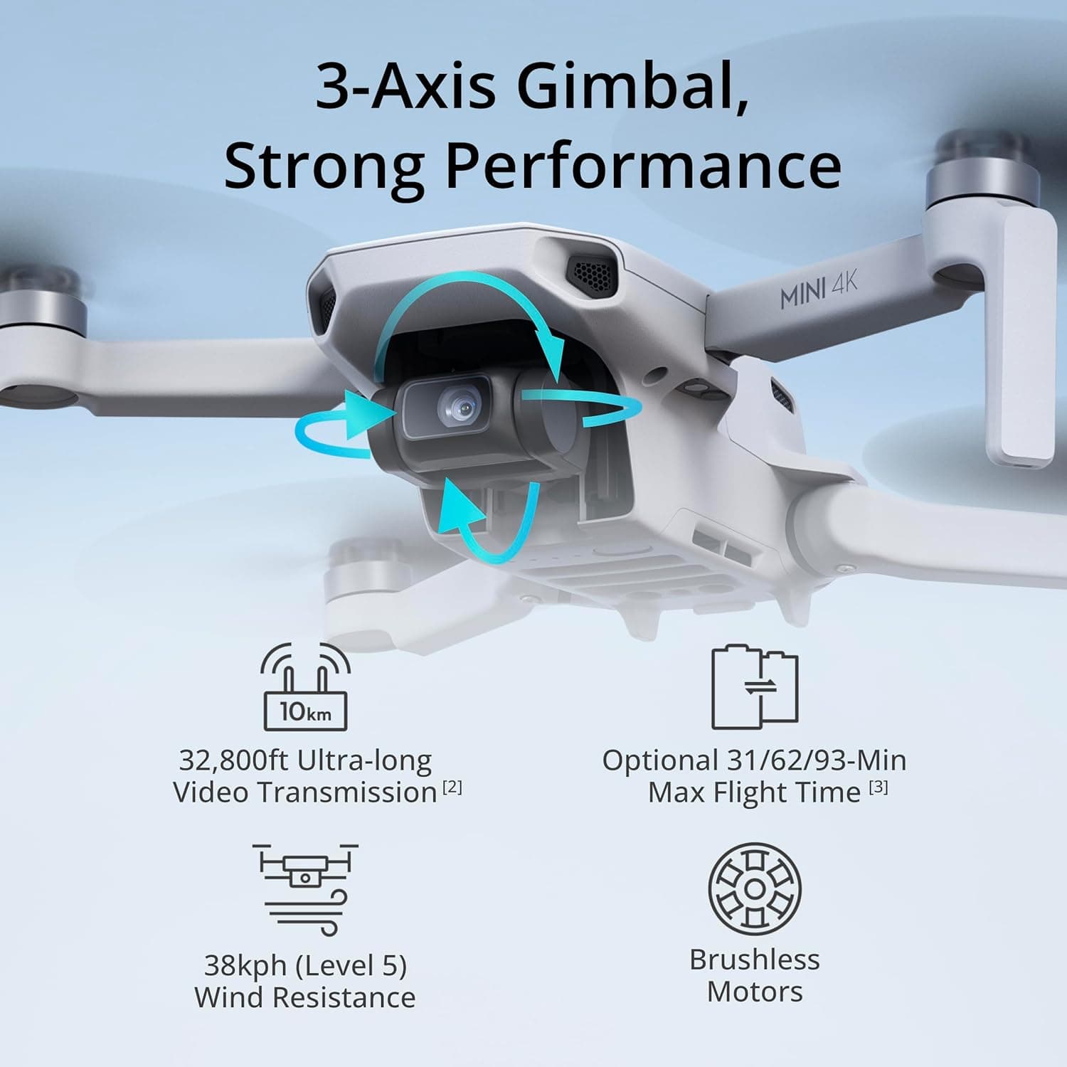 Amazon.com: DJI Mini 4K, Drone with 4K UHD Camera for Adults, Under 249 g, 3-Axis Gimbal Stabilization, 10km Video Transmission, Auto Return, Wind Resistance, 1 Battery for 31-Min Max Flight Time, Intelligent Flight : Toys & Games - Image 3