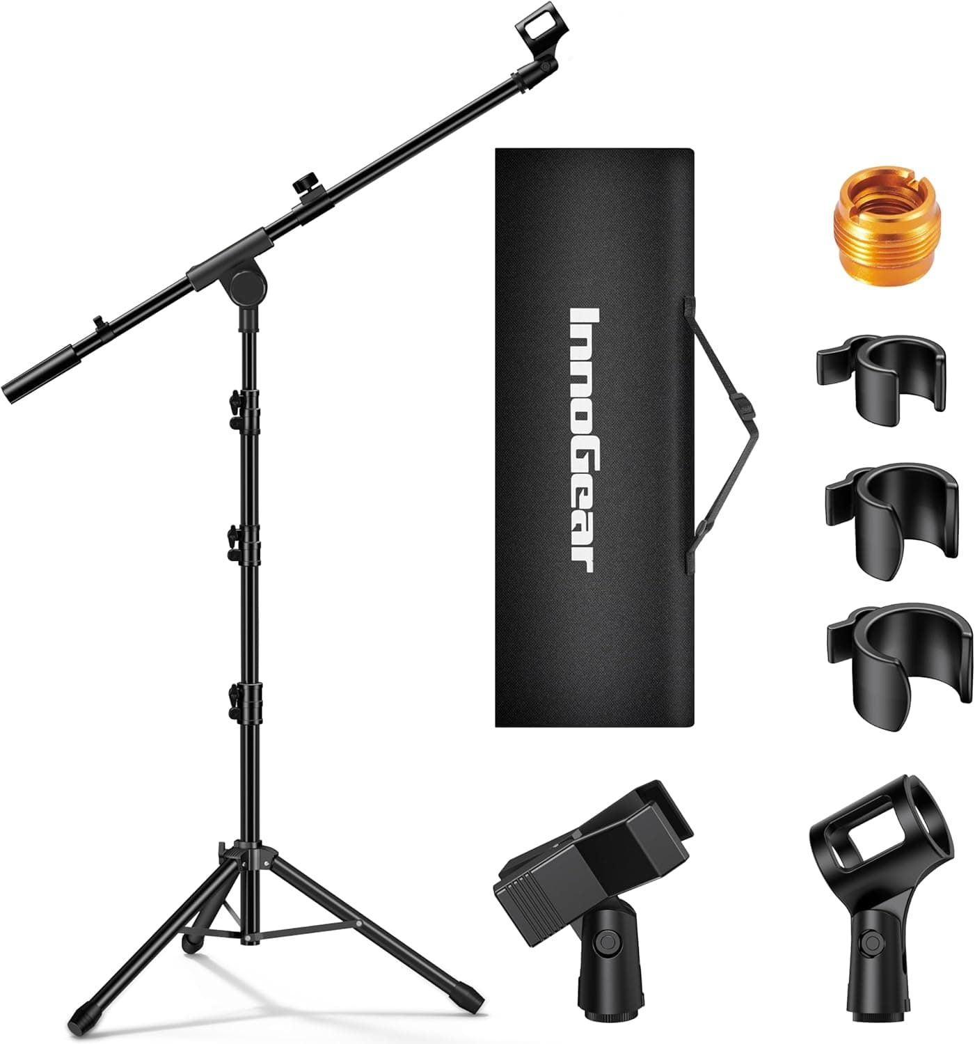 InnoGear Microphone Stand, Tripod Boom Arm Floor Mic Stand Height Adjustable Heavy Duty with Carrying Bag 2 Mic Clips 3/8" to 5/8" Adapter for Singing Podcast for Blue Yeti Shure SM58 SM48 Samson Q2U 1 - Image 2