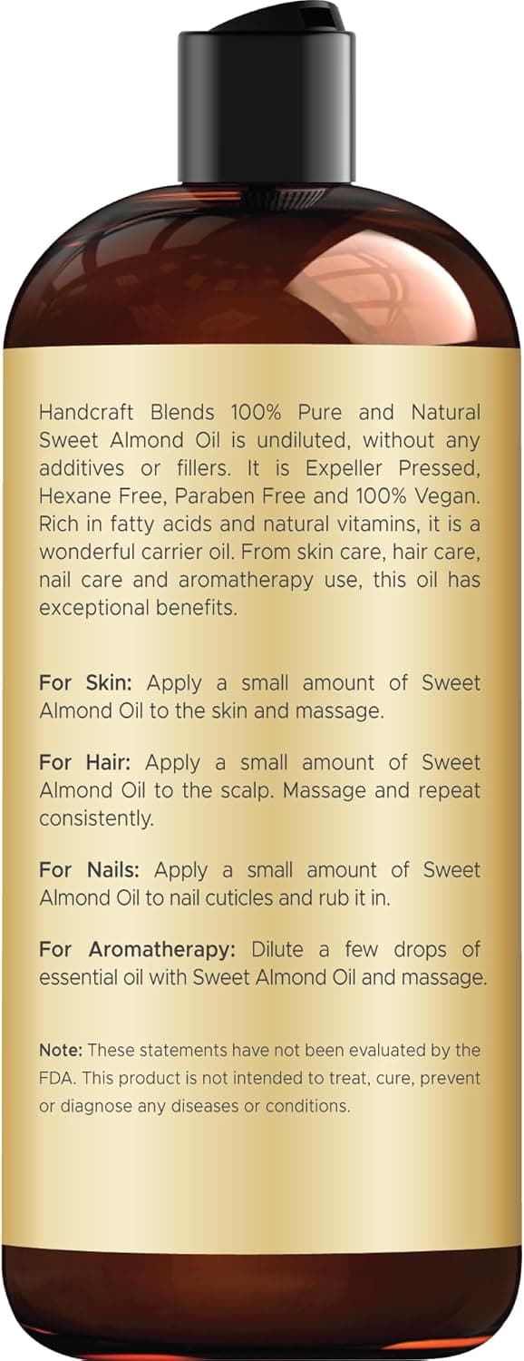 Handcraft Blends Sweet Almond Oil | 100% Pure and Natural | Bath & Body Oil | Premium Grade Carrier Oil | Skin | Hair | Body | Massage | Hexane-Free | 16 Fl Oz 16 Fl Oz (Pack of 1) Sweet Almond 16 Fl Oz (Pack of 1) - Image 2