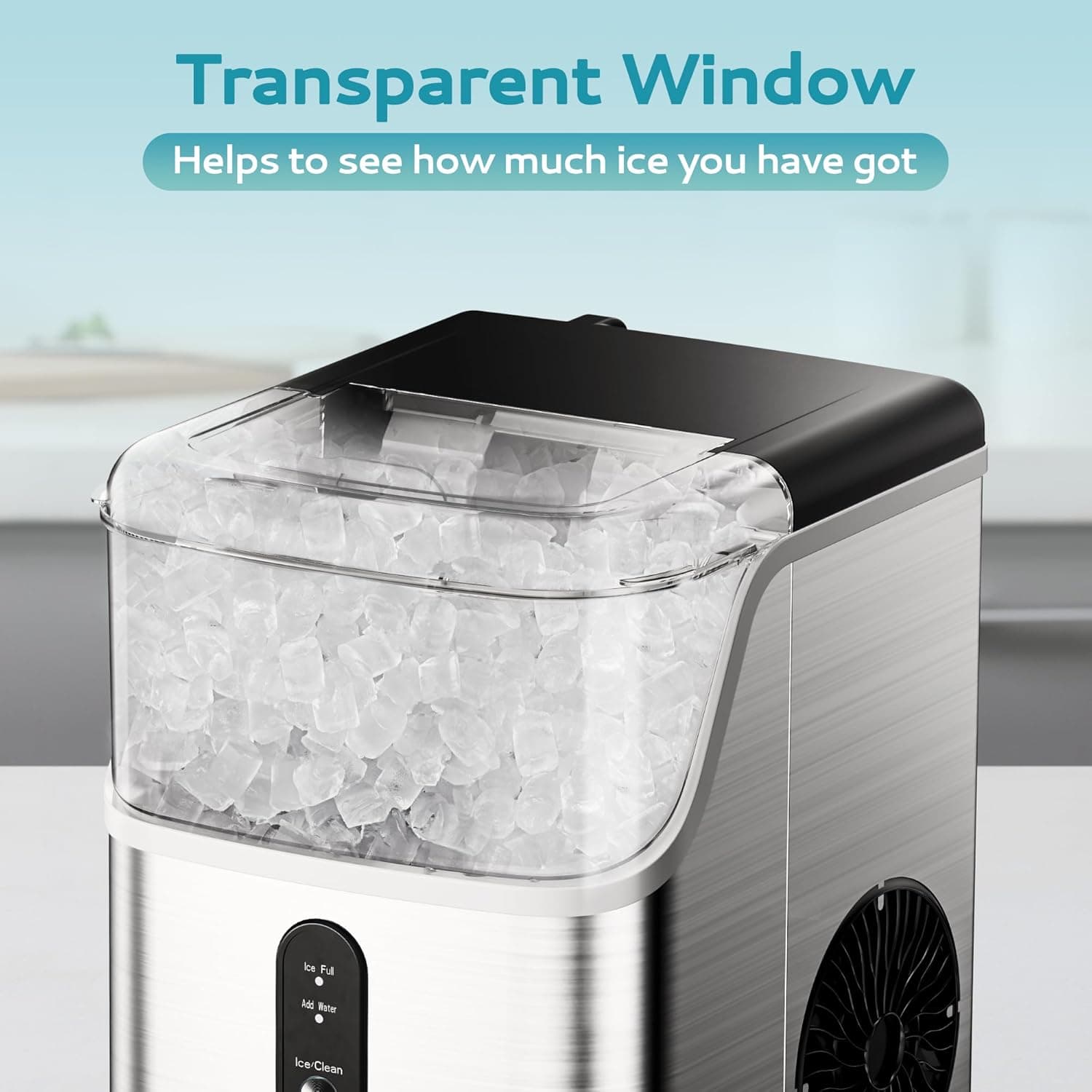 EUHOMY Nugget Ice Makers Countertop, Pebble Ice Maker Machine with 35lbs/24H Soft Ice, Self-Cleaning Sonic Ice Maker with Ice Scoop&Basket, Pellet Ice Maker for Home/Kitchen/Office(Stainless Steels) Ice Machine 35LBS/Day Silver - Image 5