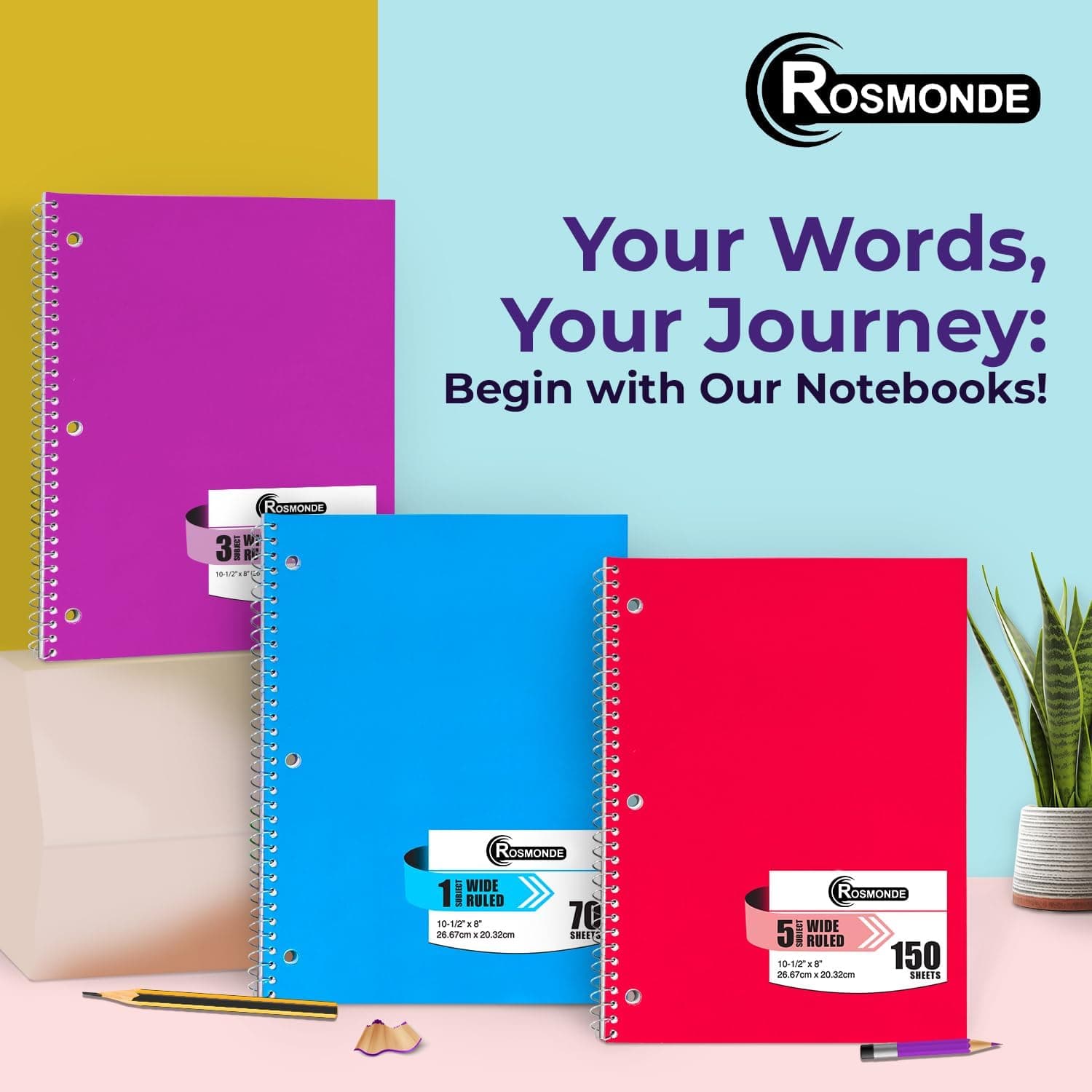 Rosmonde Spiral Notebooks, 12 Pack, 1 Subject Notebook, Wide Ruled, 70 Sheets, 8 x 10-1/2", 3 Hole Punched, School Supplies, Bulk Single Subject Spiral Notebook Bulk, Assorted Colors Pack of Notebooks 12 Pack 1 Subject - Image 8