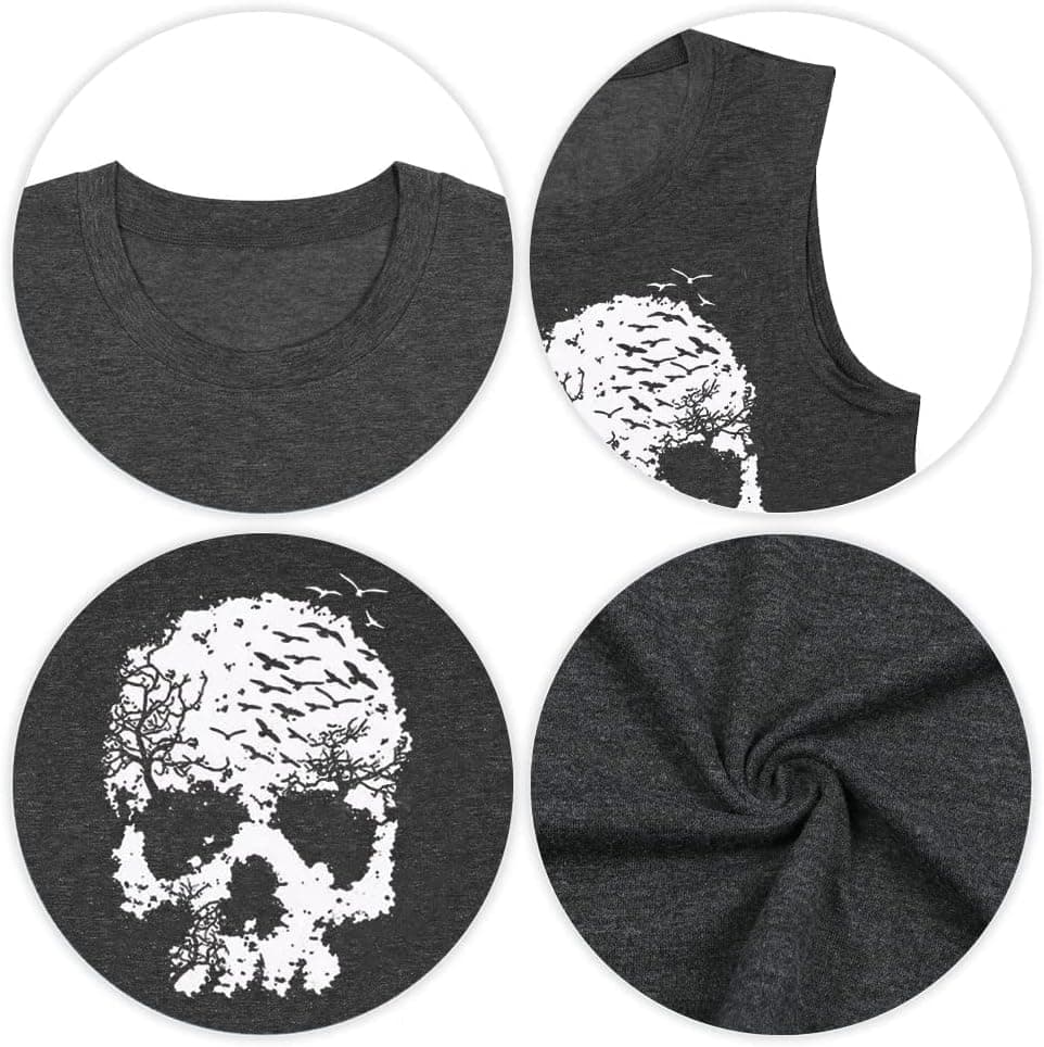 Skull Shirts for Women Funny Gothic Graphic T-Shirts Novelty Horror Tee Casual Athletic Tops Dark Grey 01 Medium - Image 5