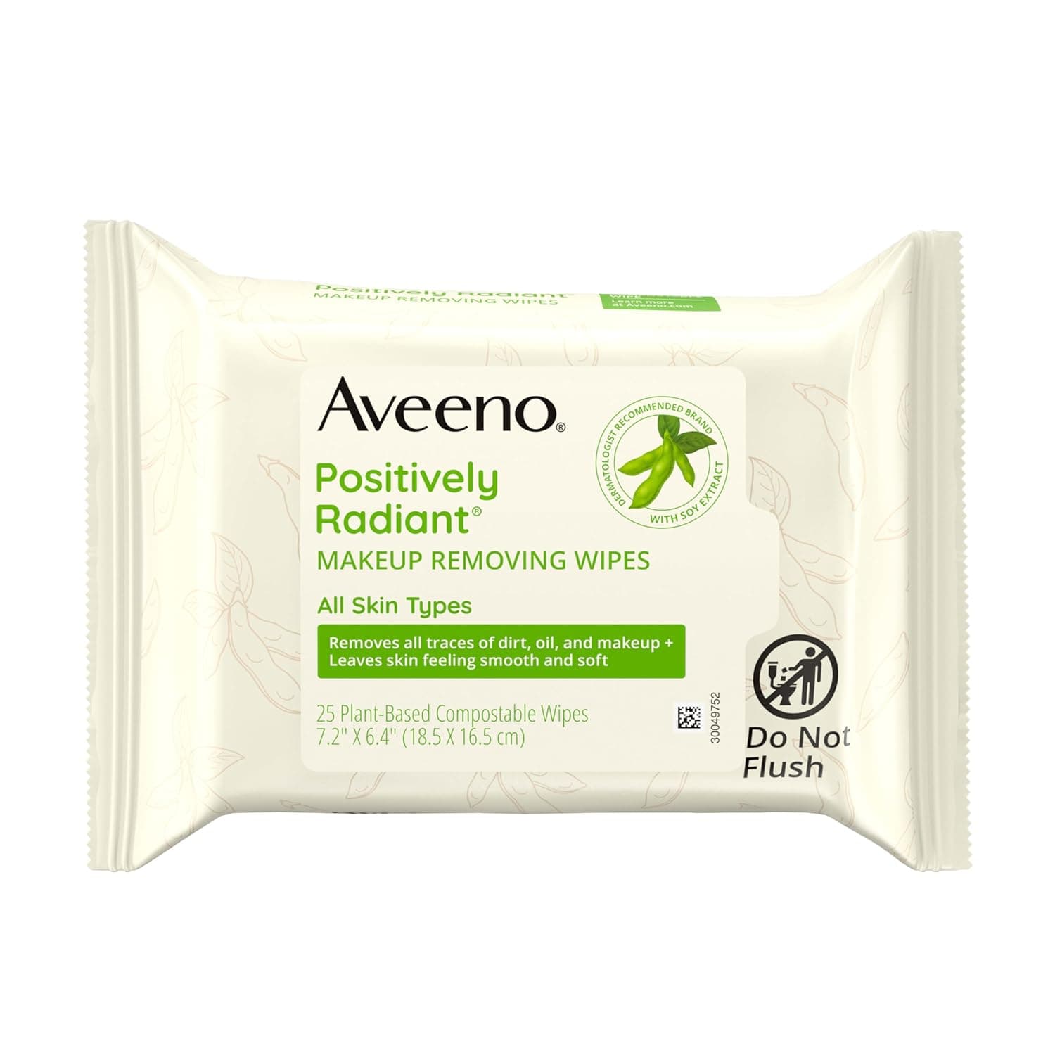Aveeno Positively Radiant Makeup Remover Wipes, Gentle Individual Face Wipes with Moisture-rich Soy Extract to help leave your skin looking bright, Hypoallergenic Formula, Non-Comedogenic (Pack of 25) Unscented 25 Count (Pack of 1) - Image 2