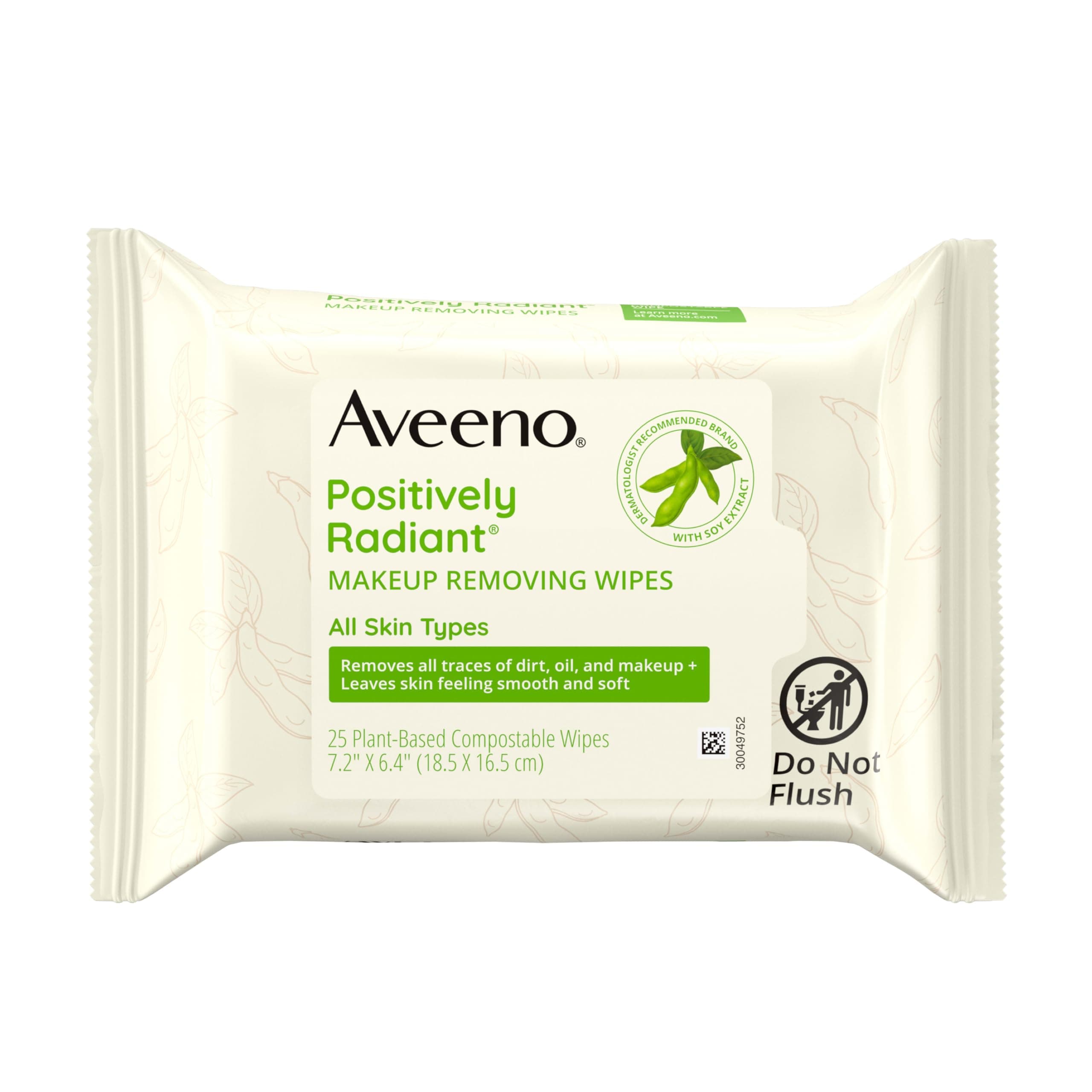 Aveeno Positively Radiant Makeup Remover Wipes, Gentle Individual Face Wipes with Moisture-rich Soy Extract to help leave your skin looking bright, Hypoallergenic Formula, Non-Comedogenic (Pack of 25) Unscented 25 Count (Pack of 1)