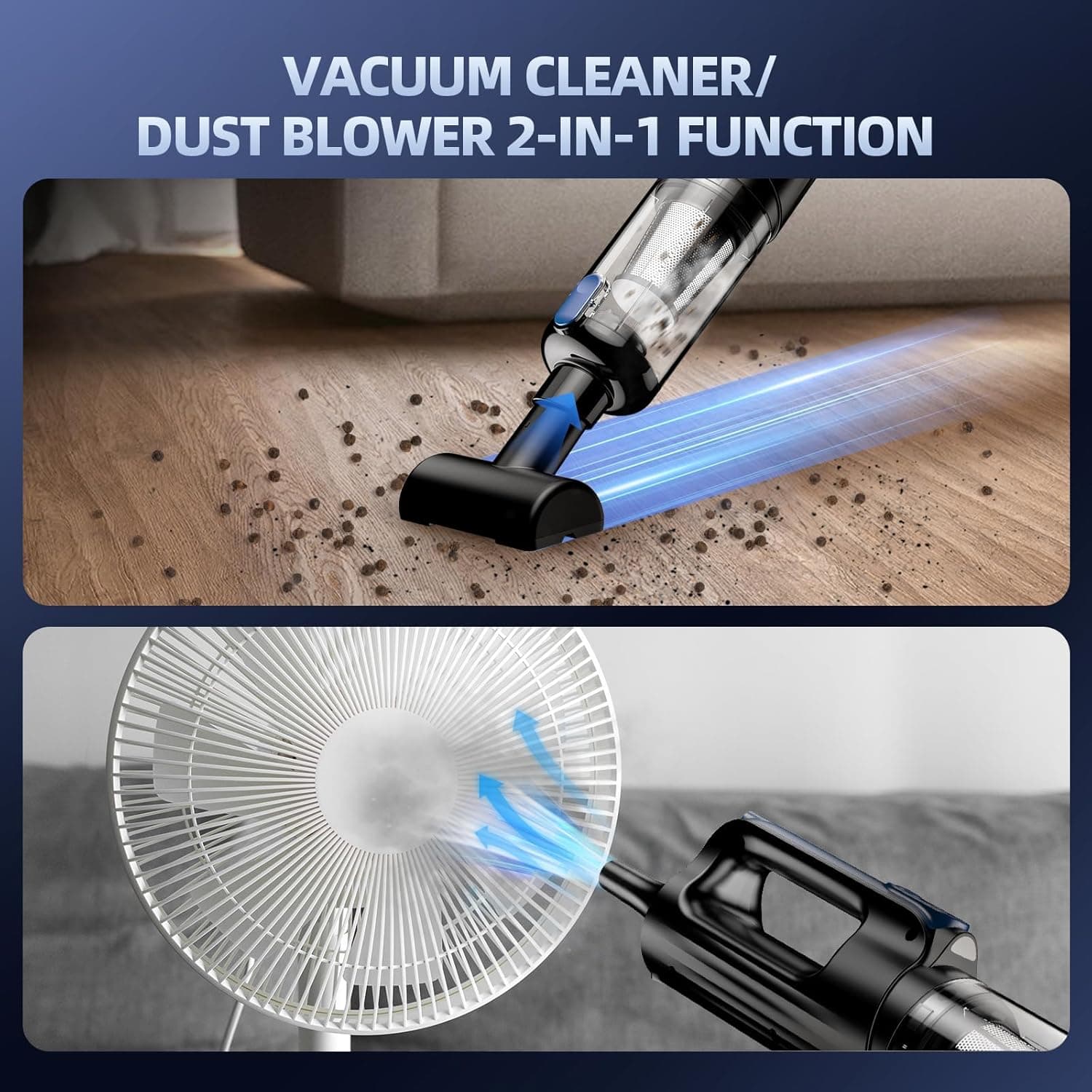 Car Vacuum Portable Cordless, 18000Pa 2 in 1 Vacuum Cleaner&Air Duster, 130W Brushless Motor Handheld Vacuum Cordless with 7800mAh Battery, LED Light, Multi-Nozzles for Car, Home, Office, Pet Blue - Image 6
