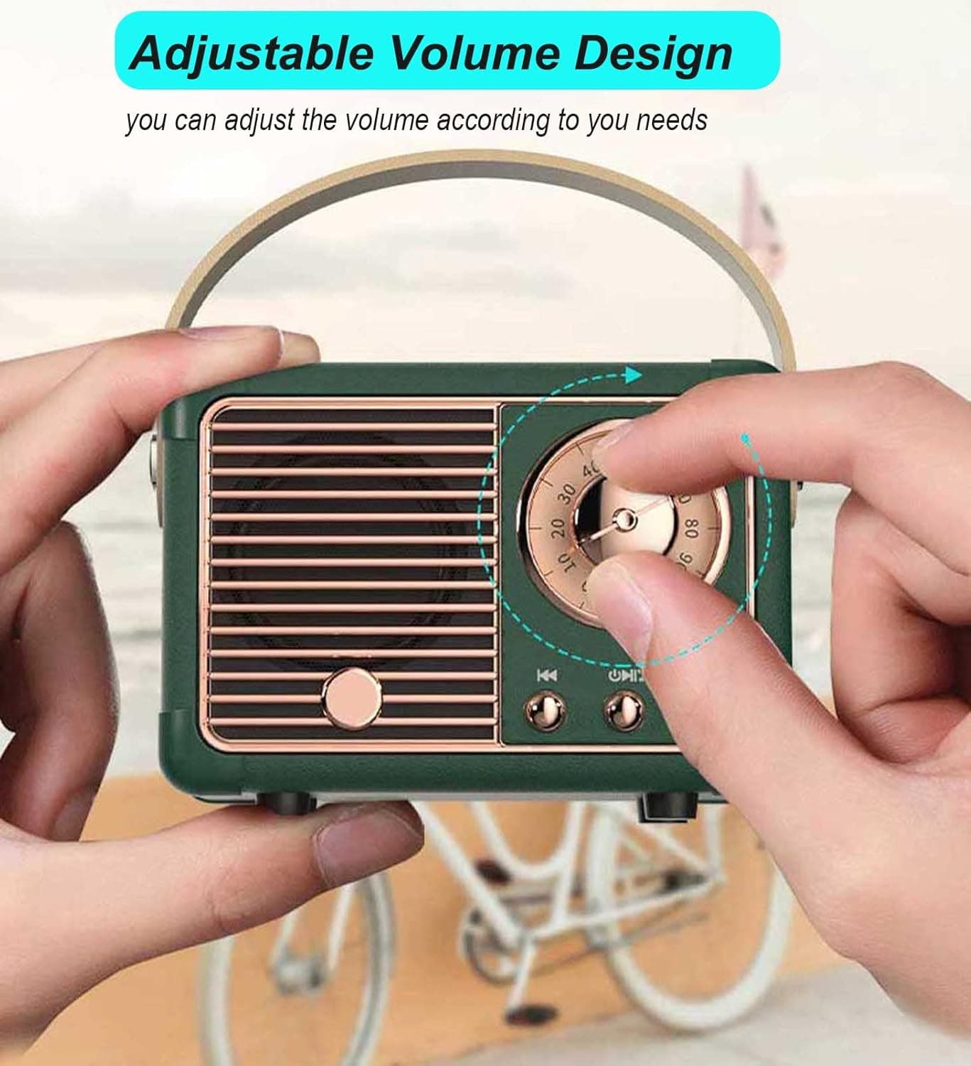 Dosmix Retro Bluetooth Speaker, Vintage Decor, Mini Wireless Bluetooth Speaker, Cute Old Fashion Style for Kitchen Desk Bedroom Office Party Outdoor Accessories for iPhone Android (Green) - Image 3