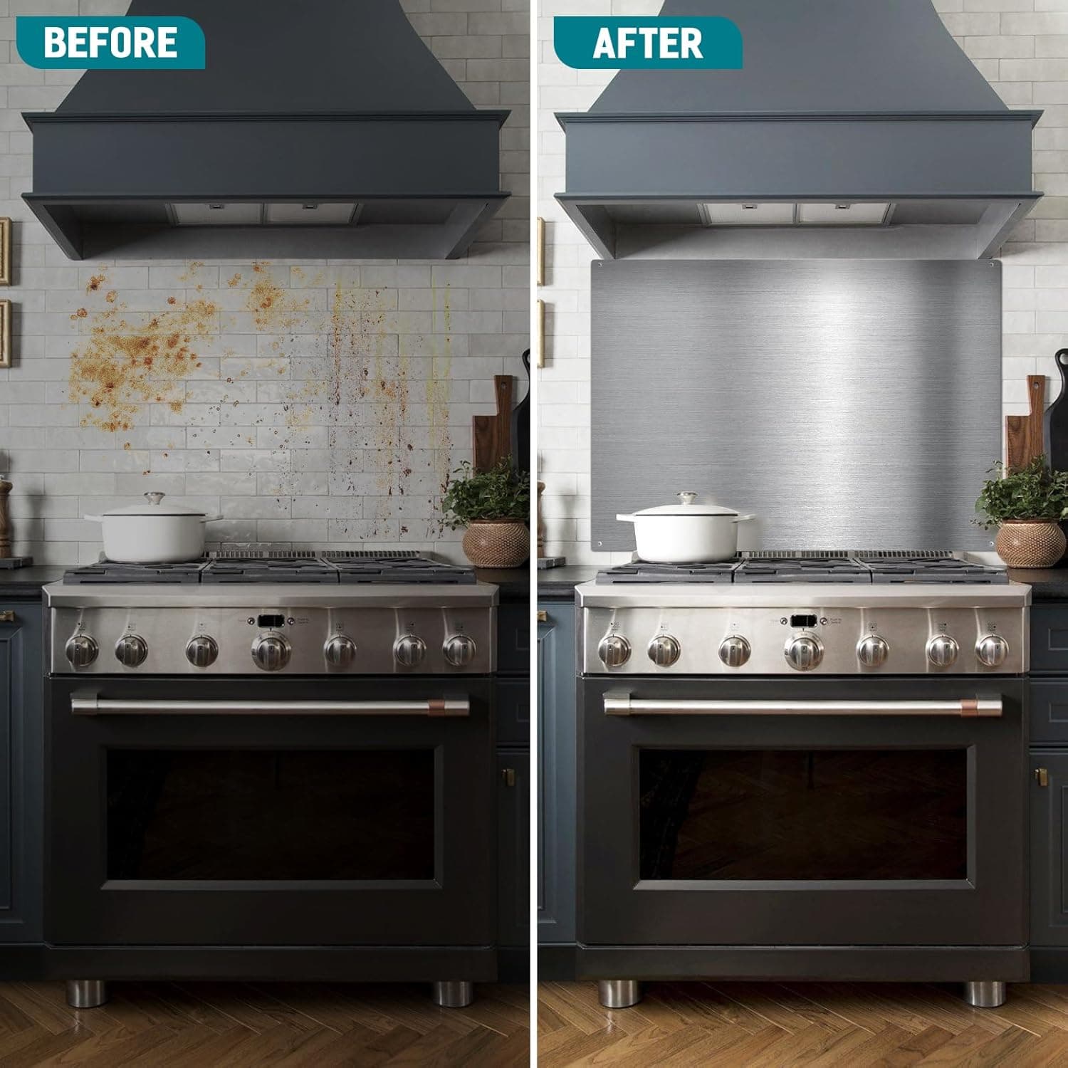 Stainless Steel Backsplash for Stove - Ultra Flat and Flushed Metal Panel Splatter Guard for Kitchen Wall, Stove Backsplash Panel with 4 Pre-Drilled Holes, Easy Install （29.5" x 24" ） Silver 29.5" x 24" - Image 7