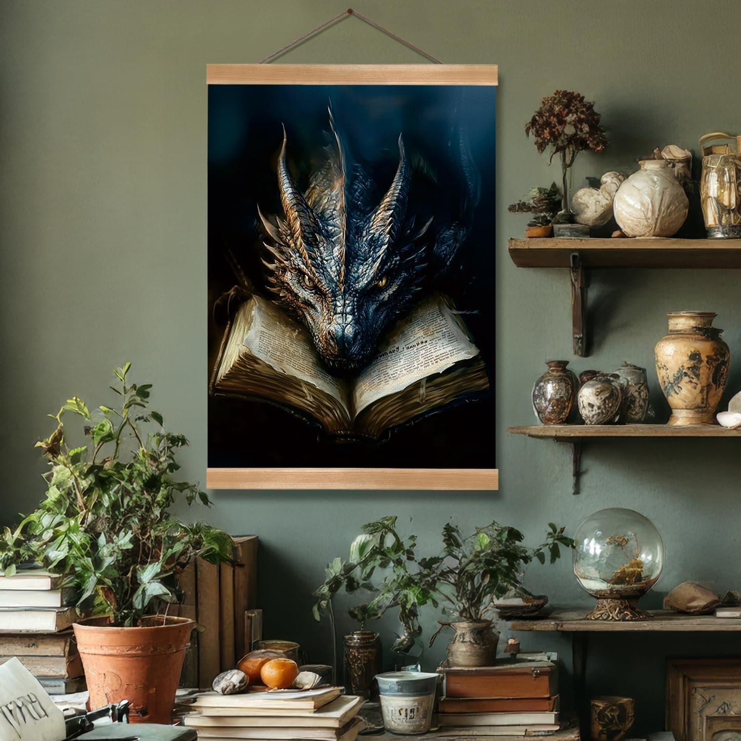 ZTGDA Book Dragon Wall Art,Dark Academia Vintage Poster, Gothic Canvas Print for Book Lovers, Fantasy Wall Decor for Bedroom, Library or Office, Mysterious Bookworm Gift(dragon) - Image 8