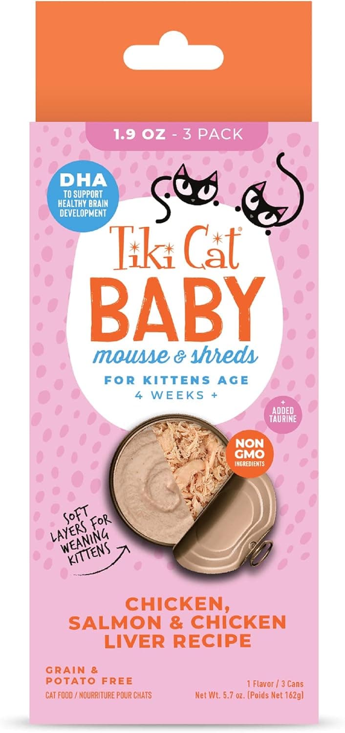 Tiki Cat Baby Mousse & Shreds, Chicken, Salmon, and Chicken Liver, High-Protein, Wet Cat Food for Kittens 4 Weeks+, 1.9 oz. Cans (Pack of 3) Chicken, Salmon & Chicken Liver 1.9 Ounce (Pack of 3) - Image 2