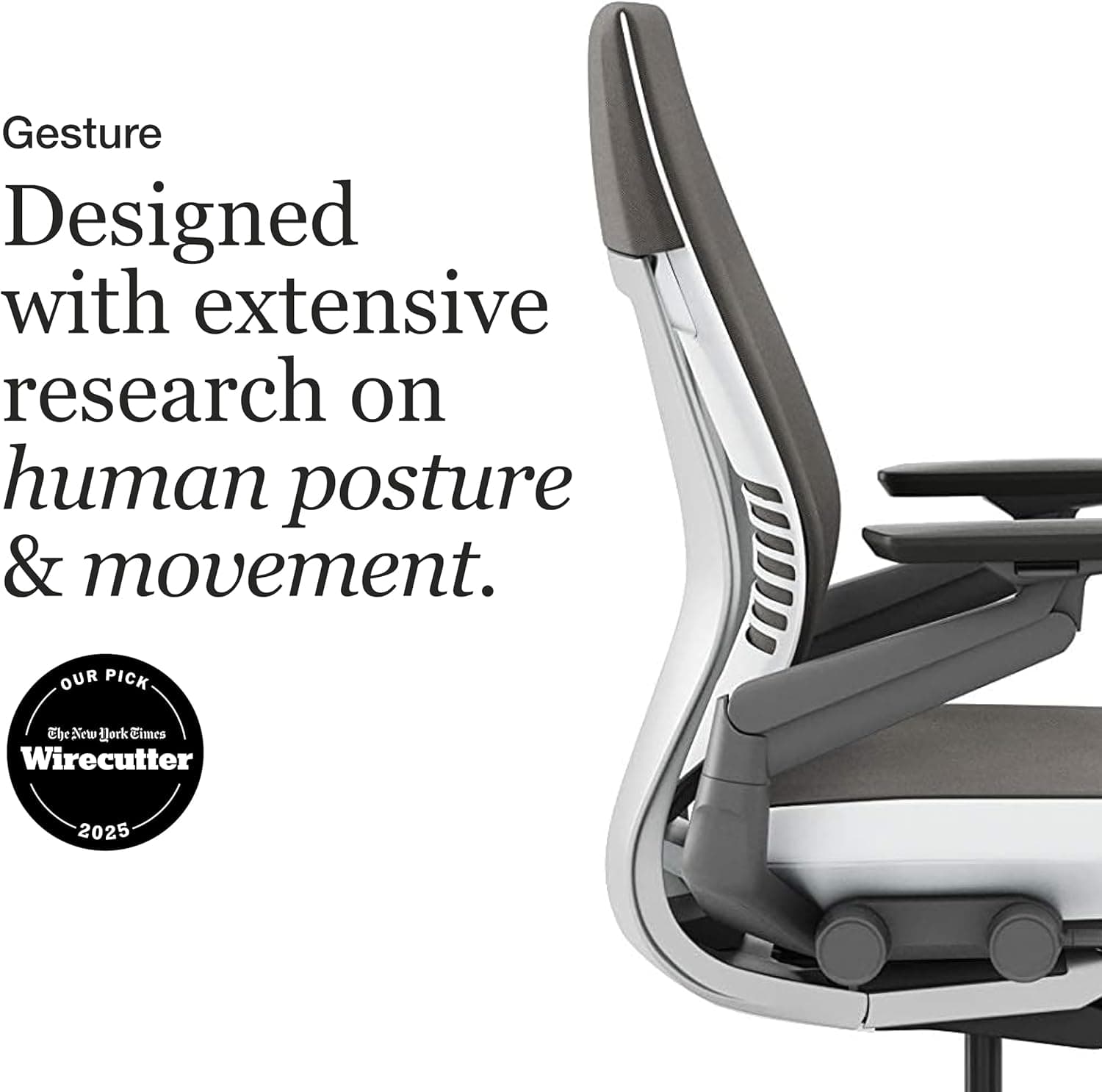 Steelcase Gesture Office Chair - Ergonomic Work Chair with Wheels for Carpet - Comfortable - Intuitive-to-Adjust for Desk - 360-Degree Arms - Graphite Gray Fabric - Image 5