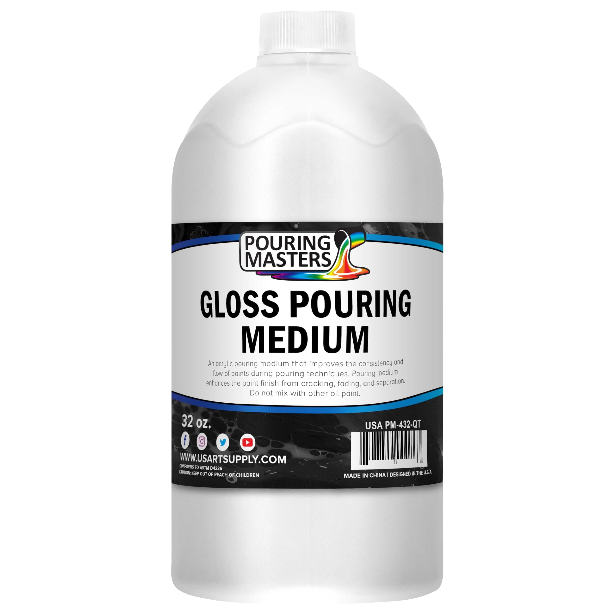 U.S. Art Supply Professional Gloss Pouring Medium 32oz (Quart) - Improves Paint Flow & Cell Effects Creator, Viscosity Adjuster for Art Acrylic Painting 32 Fl Oz (Pack of 1)
