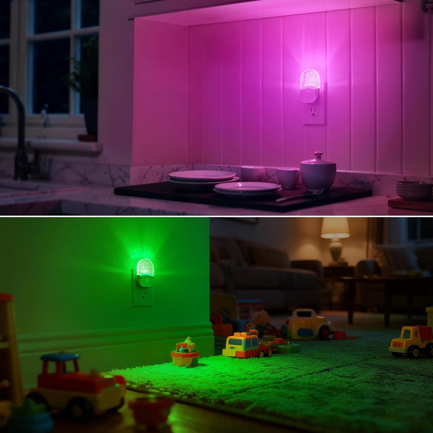 Night Lights Plug Into Wall [2 Pack], Color Changing Night Light for Kids, 8-Color RGB LED Nightlight with Dusk to Dawn Sensor for Bathroom Decor, Children Room, Gift Multicolor 2 Packs - Image 9