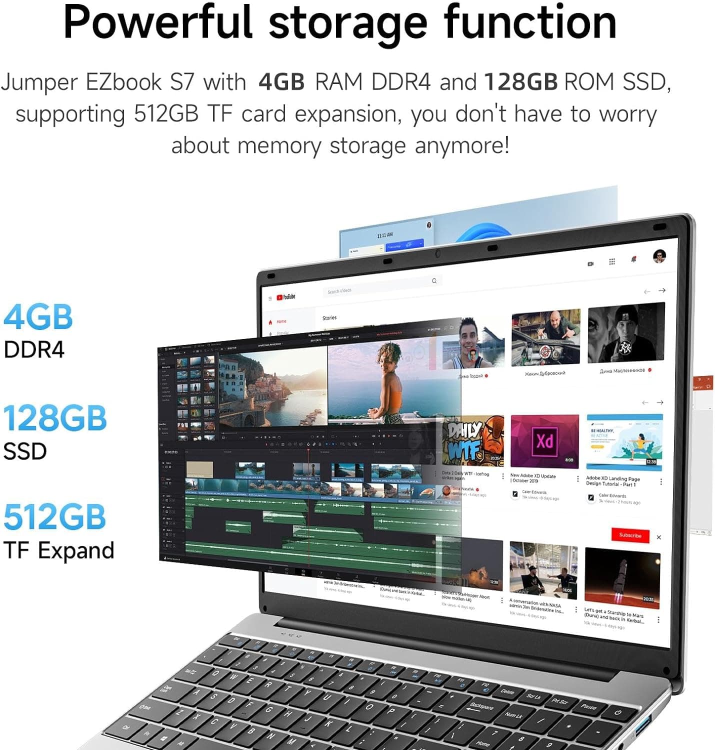 15.6 Inch Laptop with Office 365, 4GB RAM, 128GB Storage Expandable 1TB, 5205U Processor, HD Display, Windows 11 Laptops Computer, Wi-Fi 5, BT4.2, Numpad, Type-C, for Business and Students. 4GB DDR4 128GB SSD 1.9GHz Celeron 5205U - Image 4