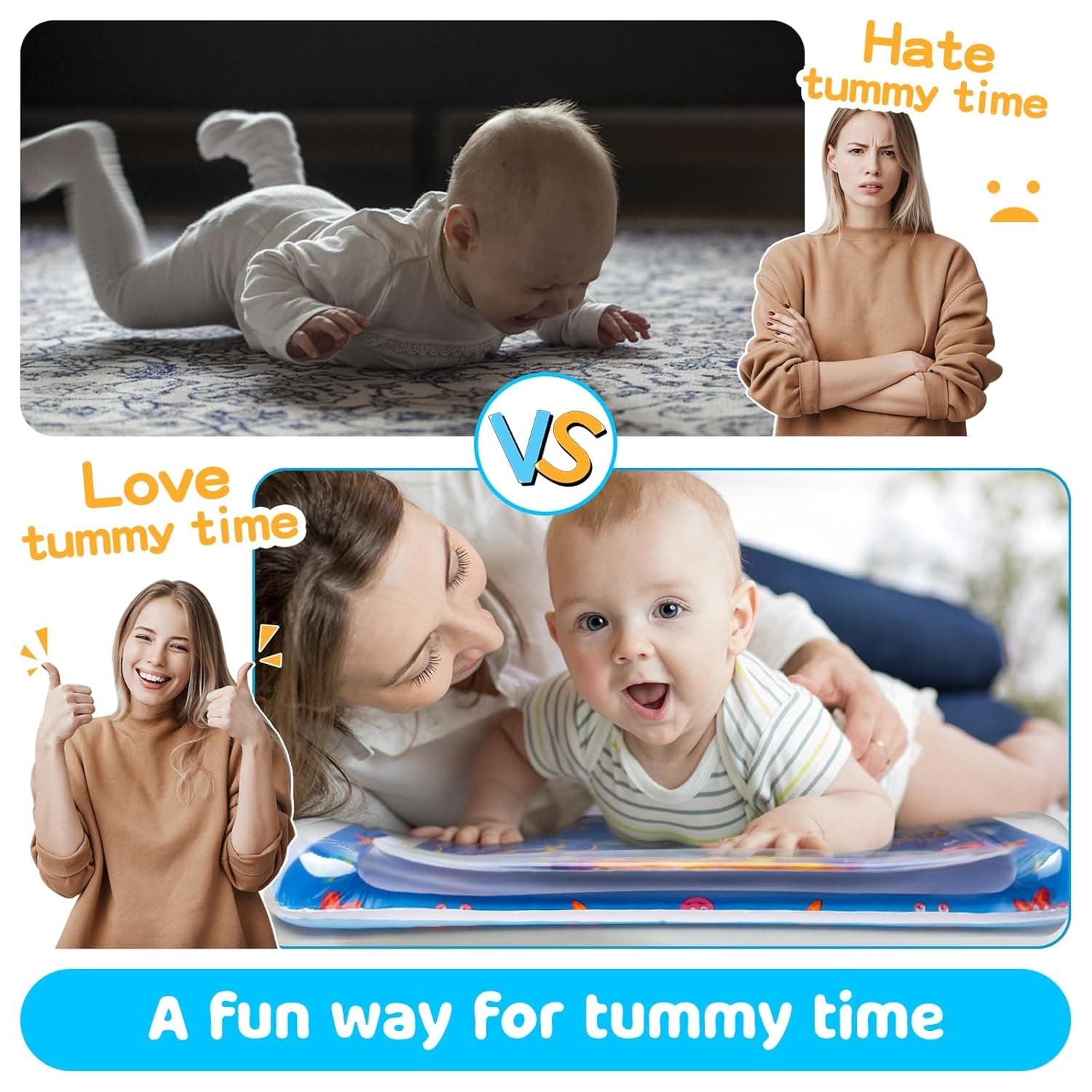 Tummy Time Water Mat丨Inflatable Tummy Time Water Play Mat for Babies, Infants and Toddlers 3 to 24 Months Promote Development Toys Baby Toys essentials and Gifts Blue - Image 2