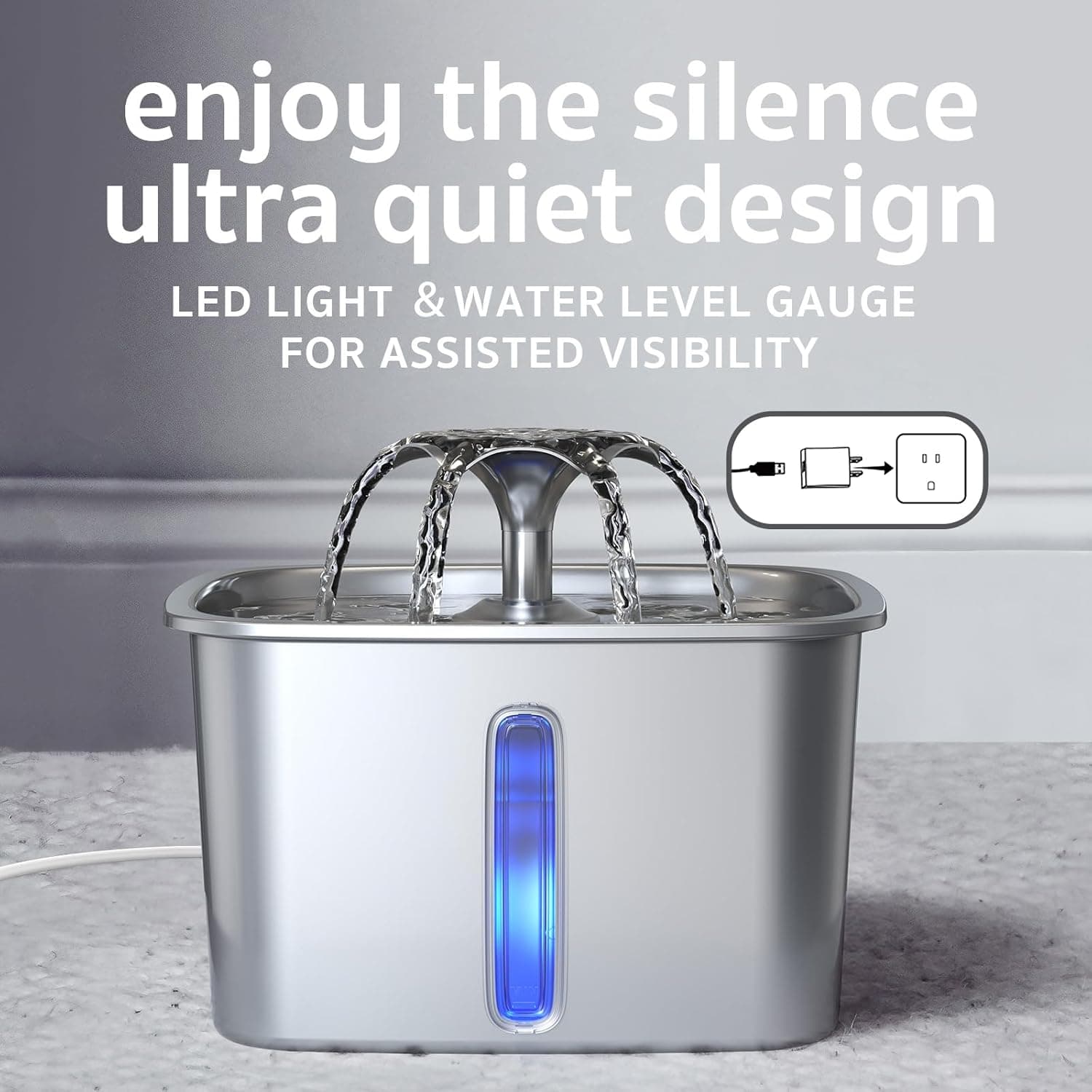 Veken Innovation Award Winner Stainless Steel Cat Water Fountain, 95oz/2.8L Automatic Pet Fountain Dog Water Dispenser with Replacement Filters & Silicone Mat, Gifts for Christmas, Cats, Dogs (Silver) Silver 95oz+2 Filters+2 Sponges - Image 6