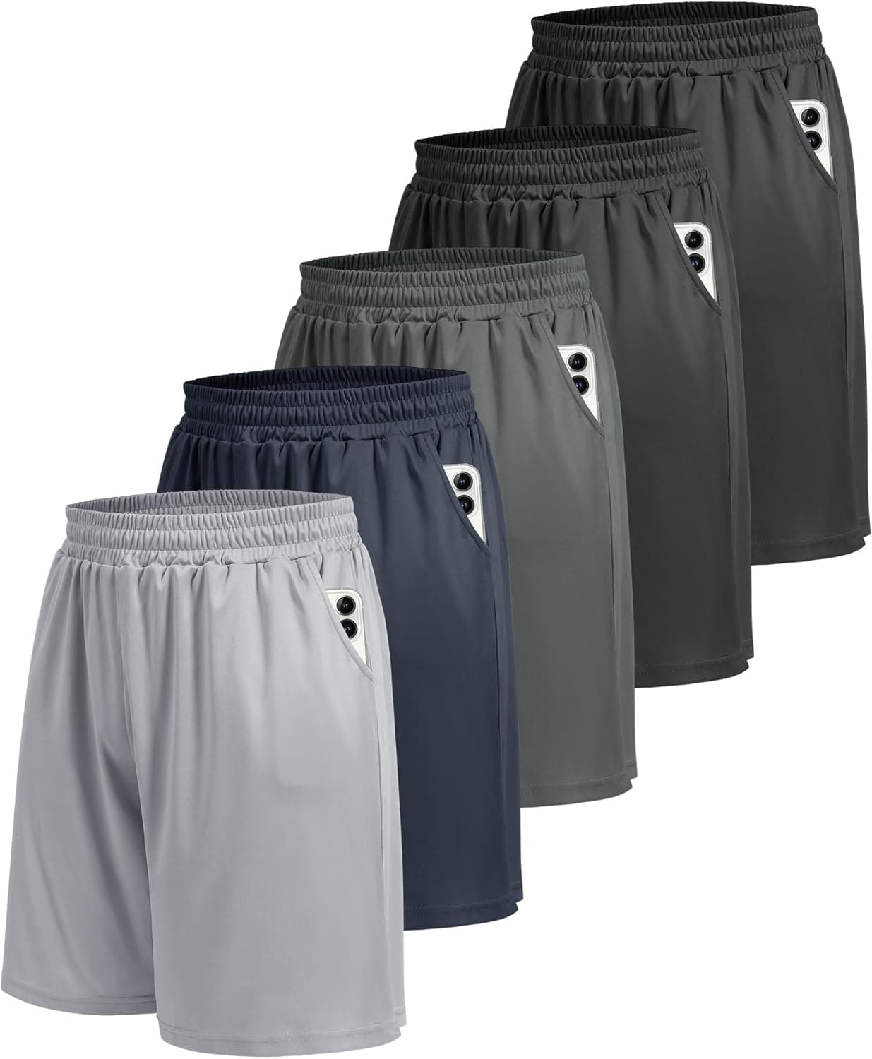 5 Pack Athletic Gym Mens Shorts - Workout Black Quick Dry Basketball Shorts with Pockets for Running Casual Activewear 5 Pack Large 1-black/Black/Dark Grey/Navy Blue/Light Grey - Image 2